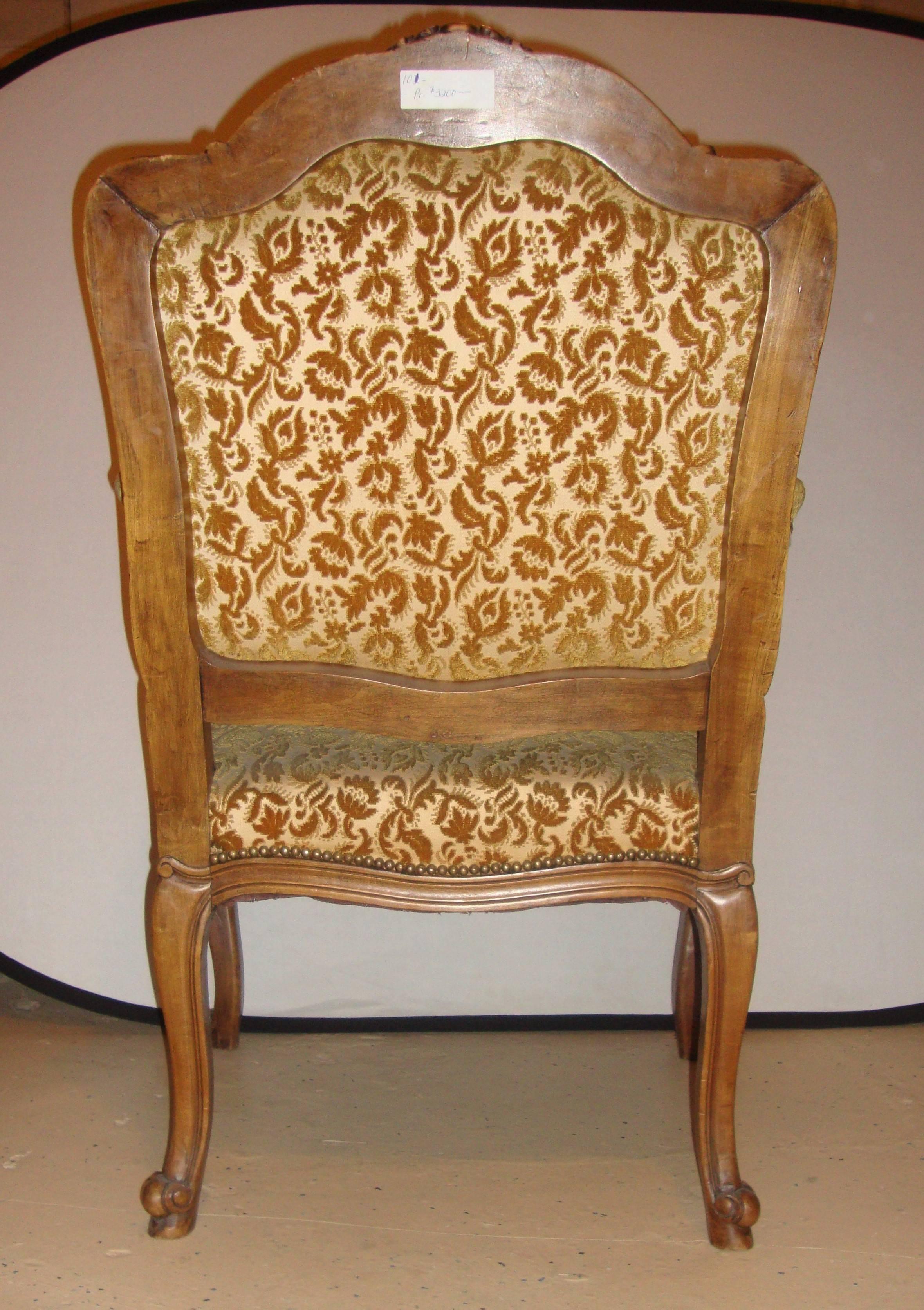 French Pair of Rococo Craved Louis XV Style Armchairs For Sale