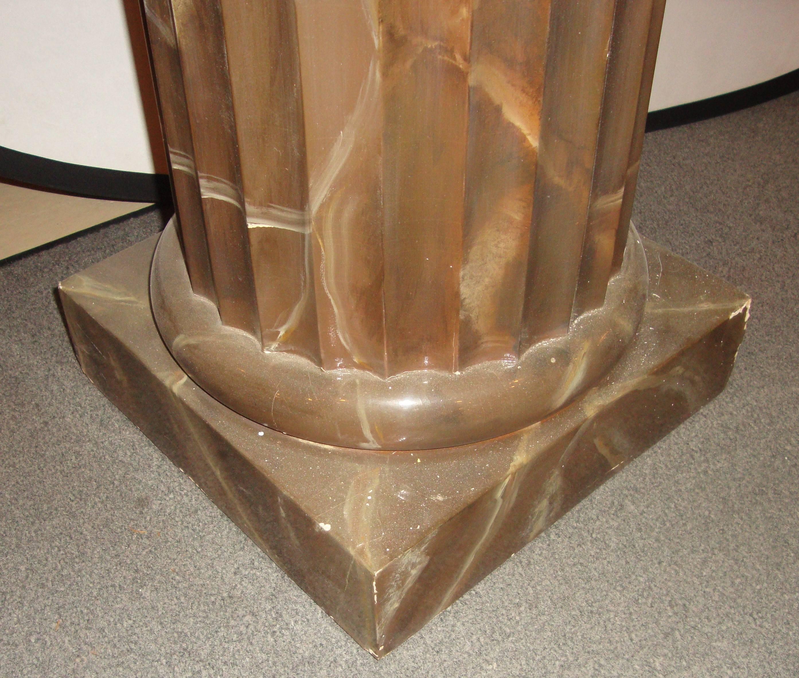 Hollywood Regency Pair of Faux Brown Marble Fluted Column Style Pedestals