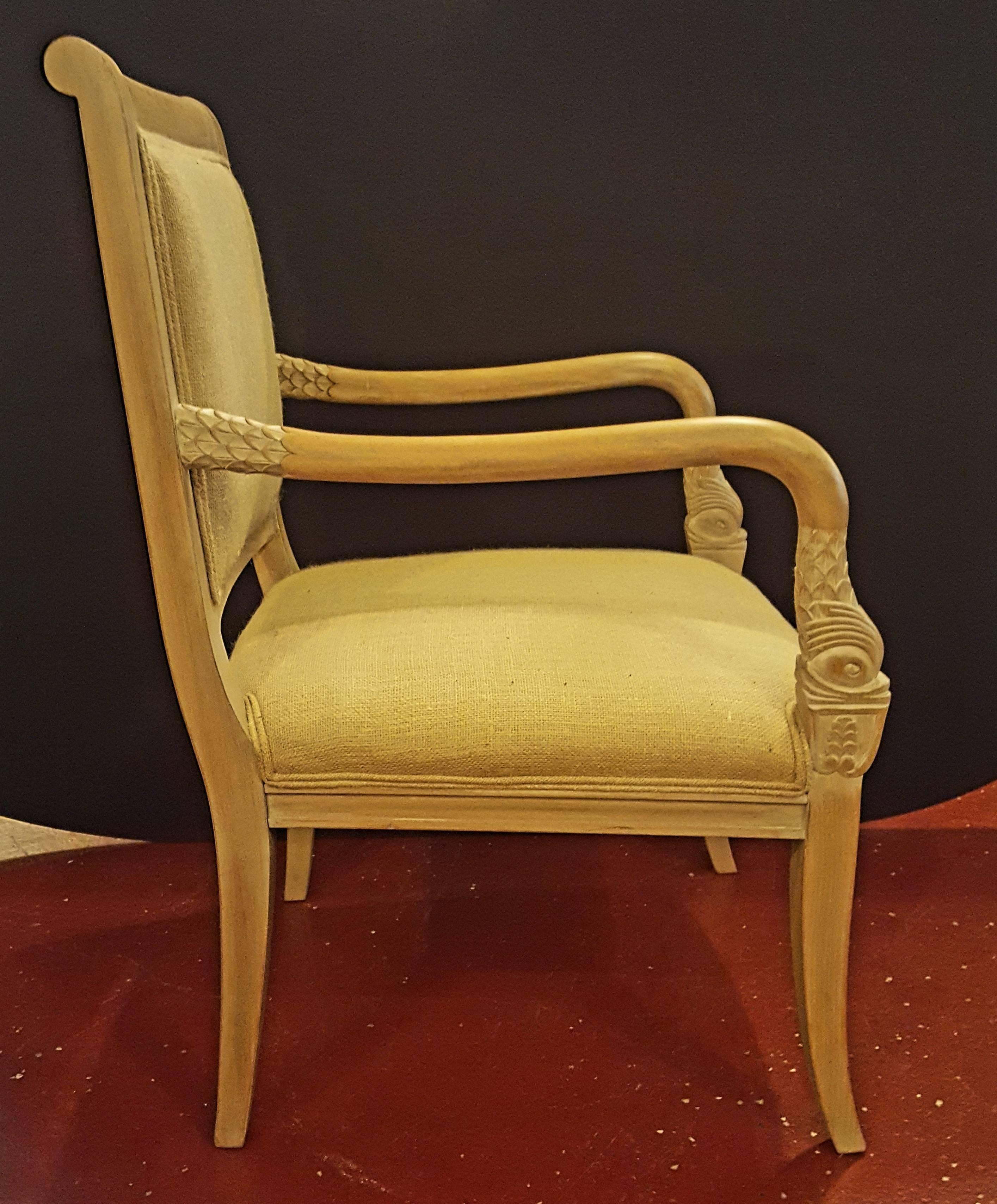 Pair of Armchairs with Carved Dolphin Head Hand Rests.  In Good Condition In Stamford, CT