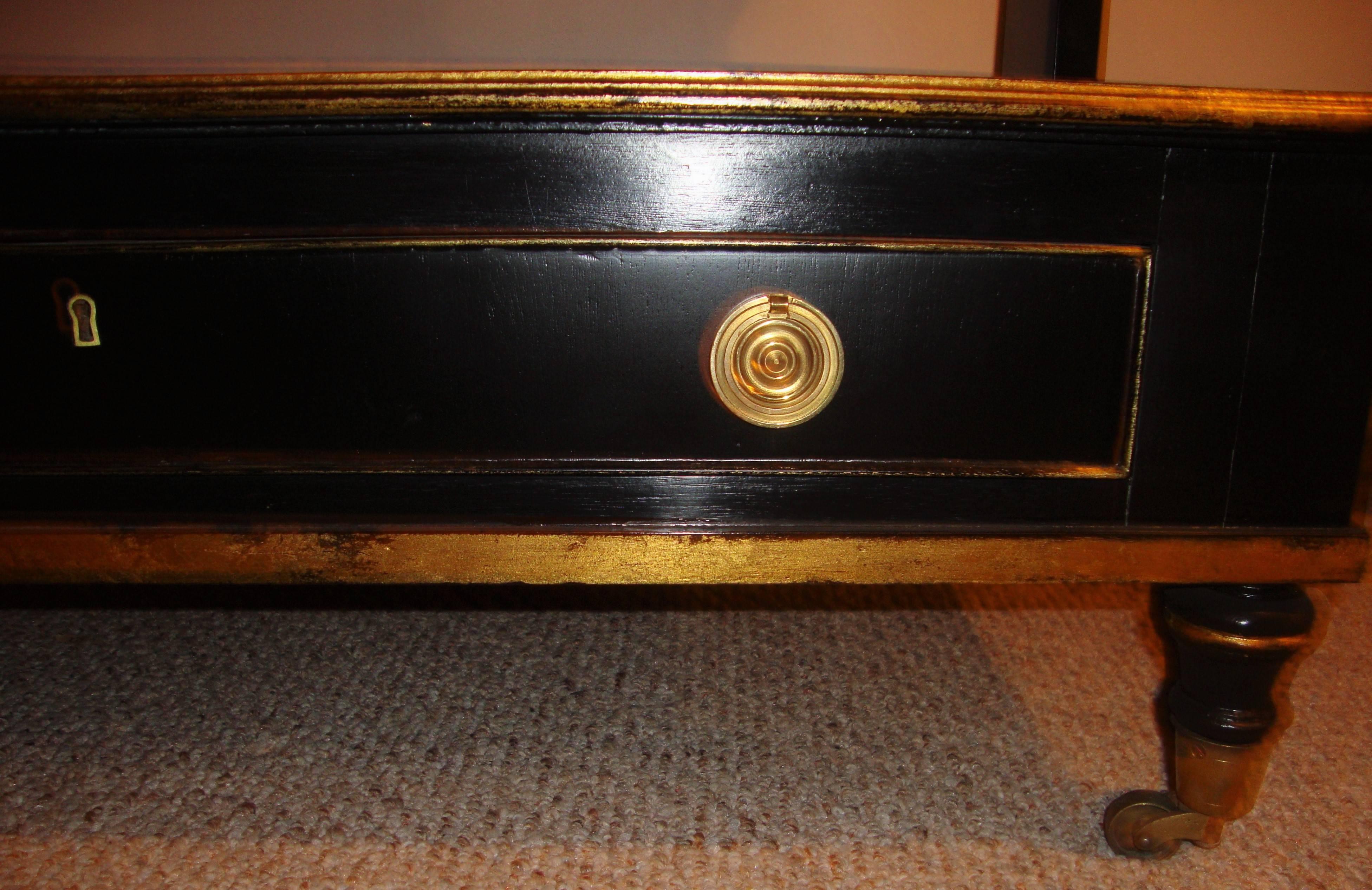 Ebonized And Gilt Three-Tier Bookshelve Dry Bar Marble Top On Each Shelf Wheels 2