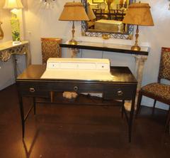Jonathan Charles Hollywood Regency Leather and Macassar Writing Desk or Vanity