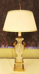 Pair of Hollywood Regency Style Fine Glass Lamps with Swan Handles