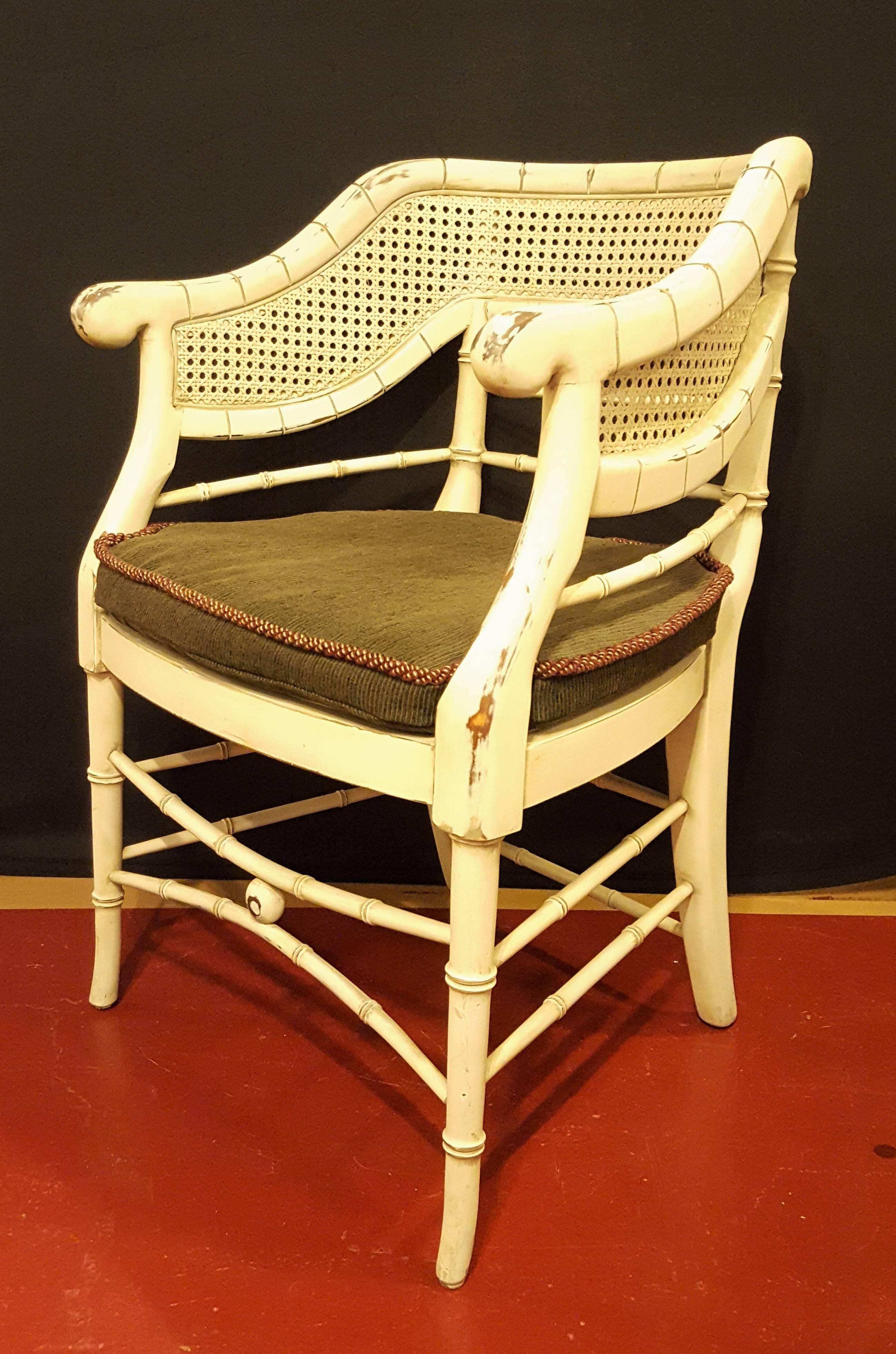 20th Century Pair of  Mid Century Curved Back Bamboo Arm Chairs Removable Cushion For Sale