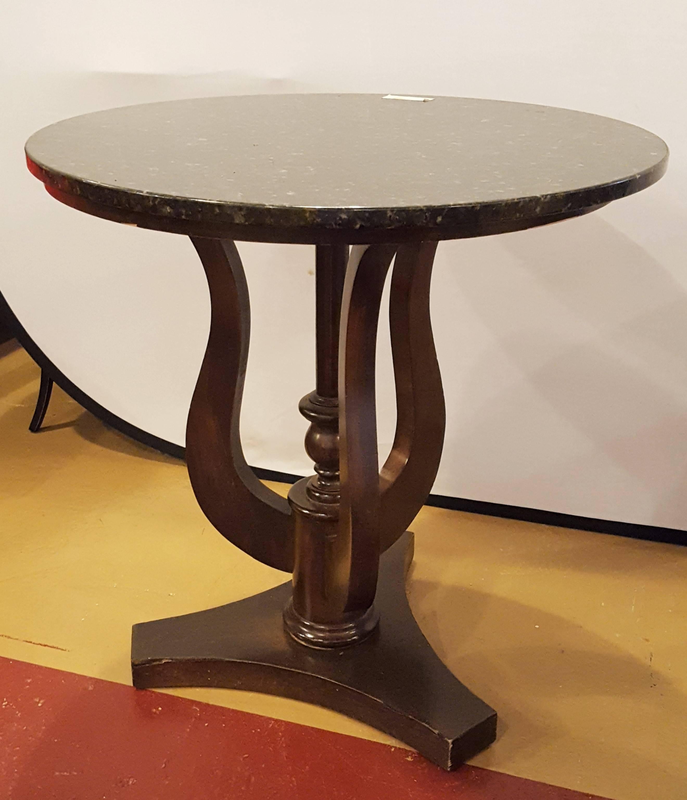 Pair of marble-top side tables. These tables have a beautiful, elegant, sleek look to them, will look great in any room or office.