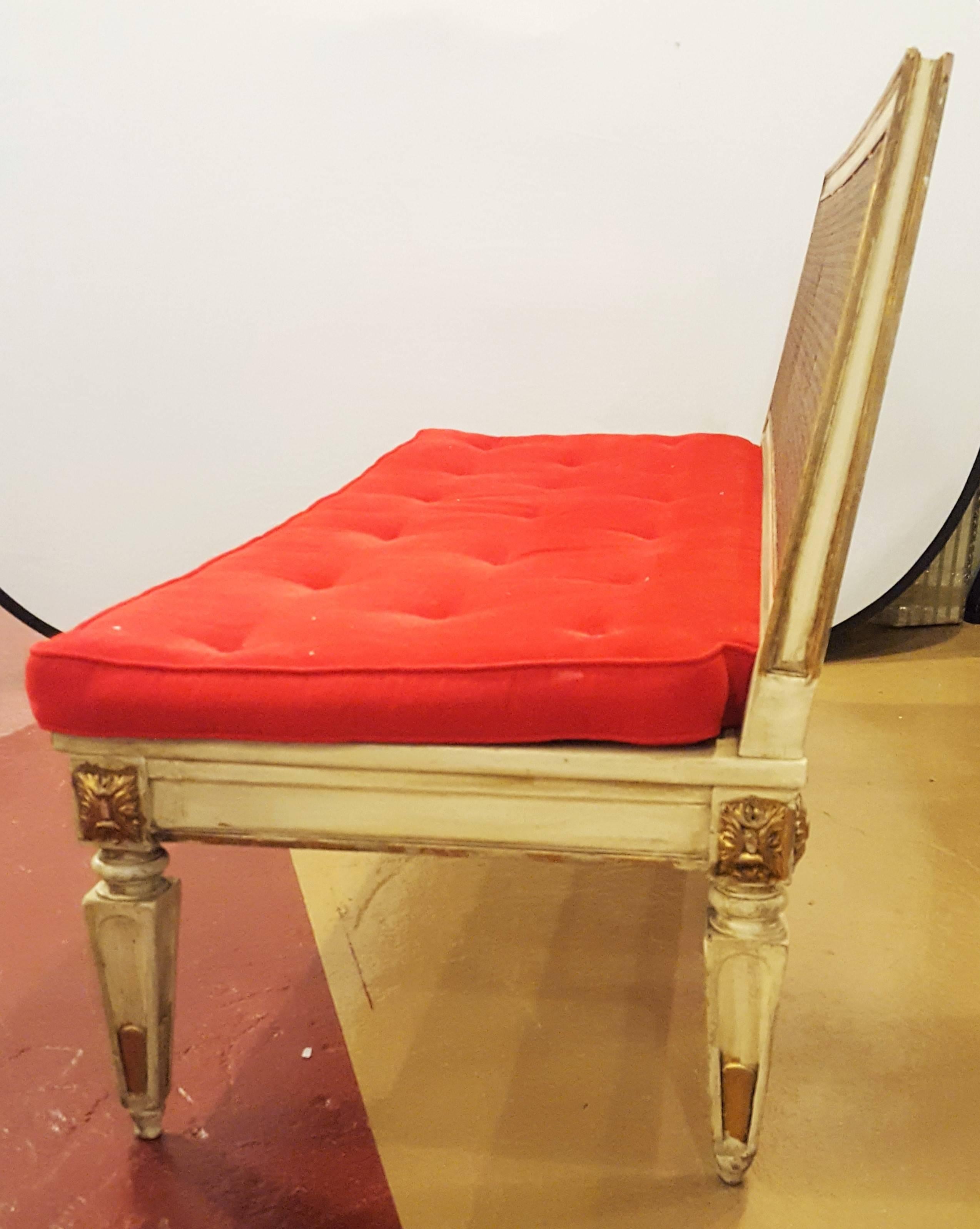 Hollywood Regency Style Paint Decorated and Gilt Gold Louis XVI Style Settee 1