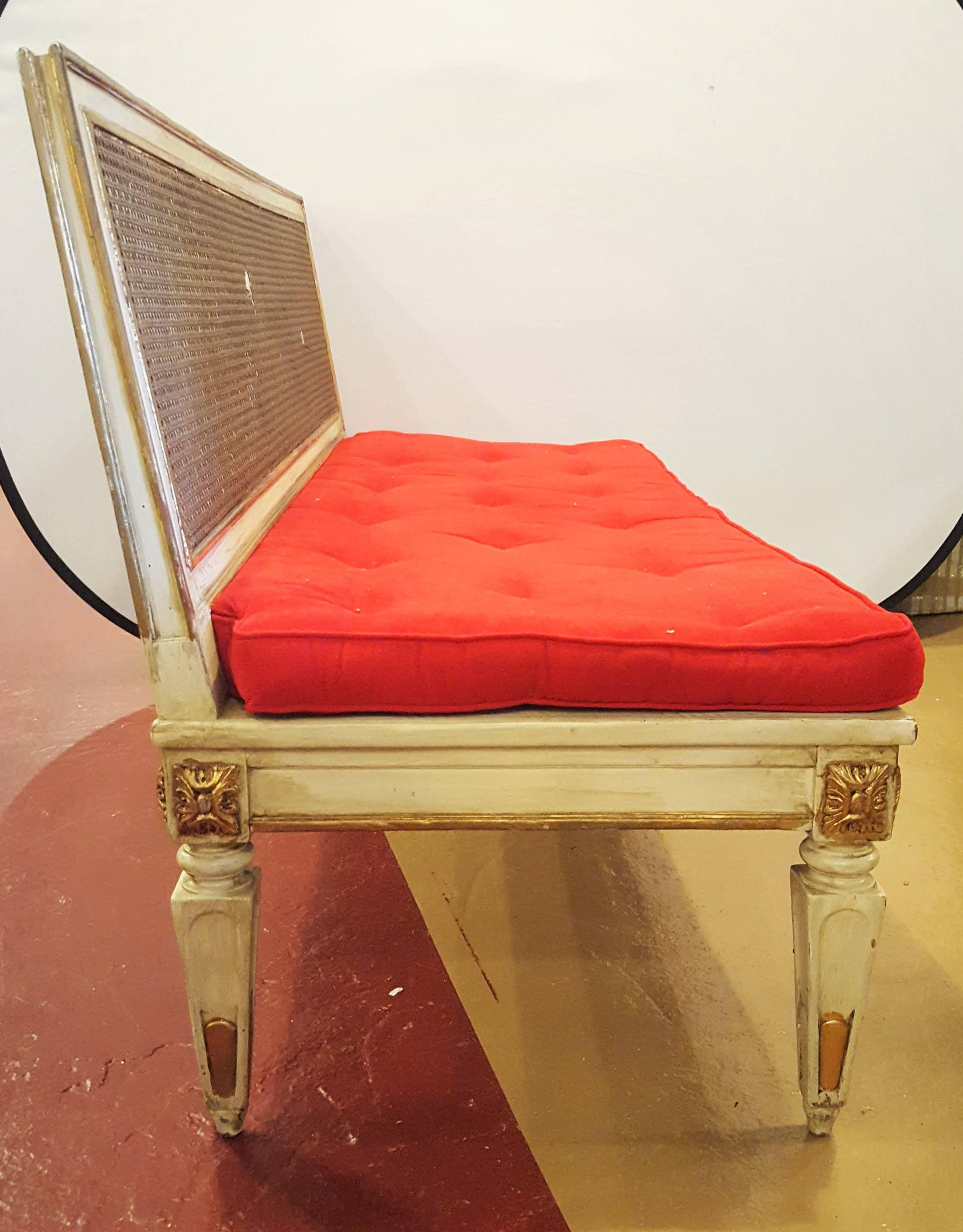 Mid-20th Century Hollywood Regency Style Paint Decorated and Gilt Gold Louis XVI Style Settee