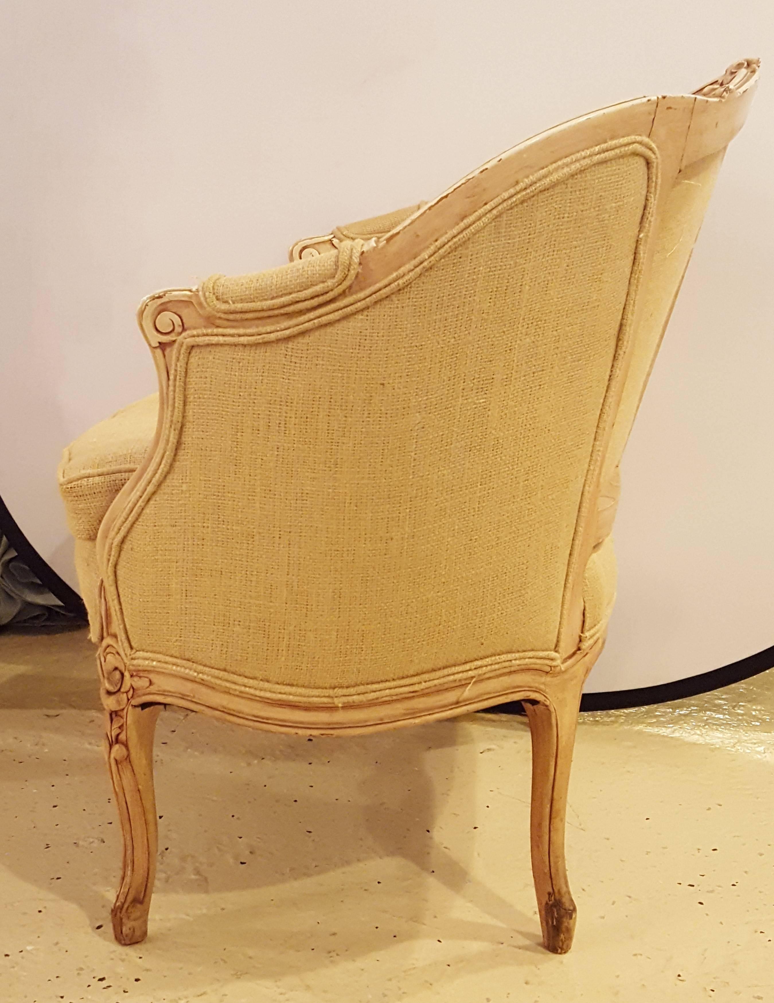 Louis XV Style Distressed Barrel Back Armchair Carved Frame With Rosettes 2