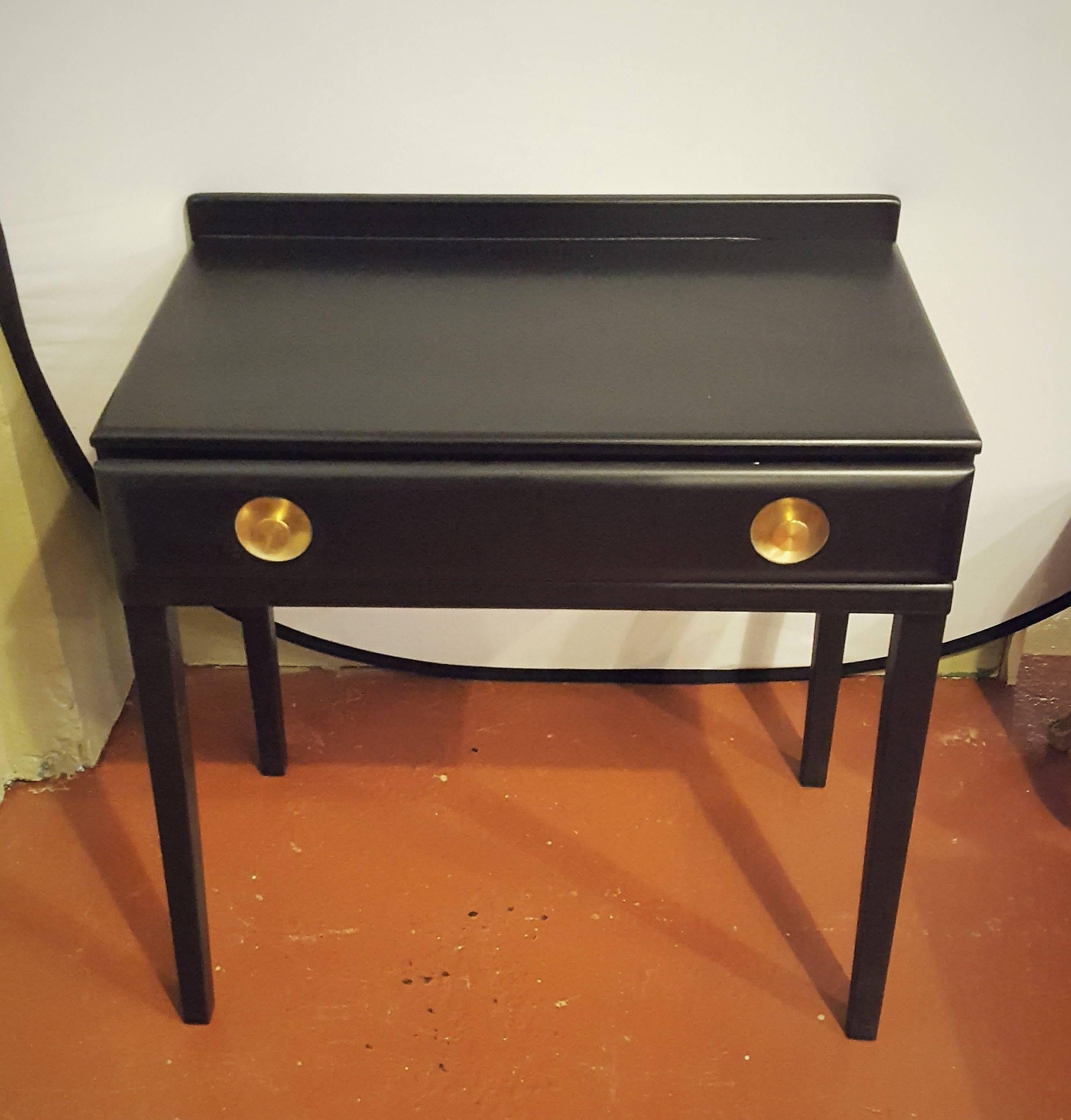 Ebonized Vanity or Desk With Single Drawer Hollywood Regency Style In Good Condition In Stamford, CT