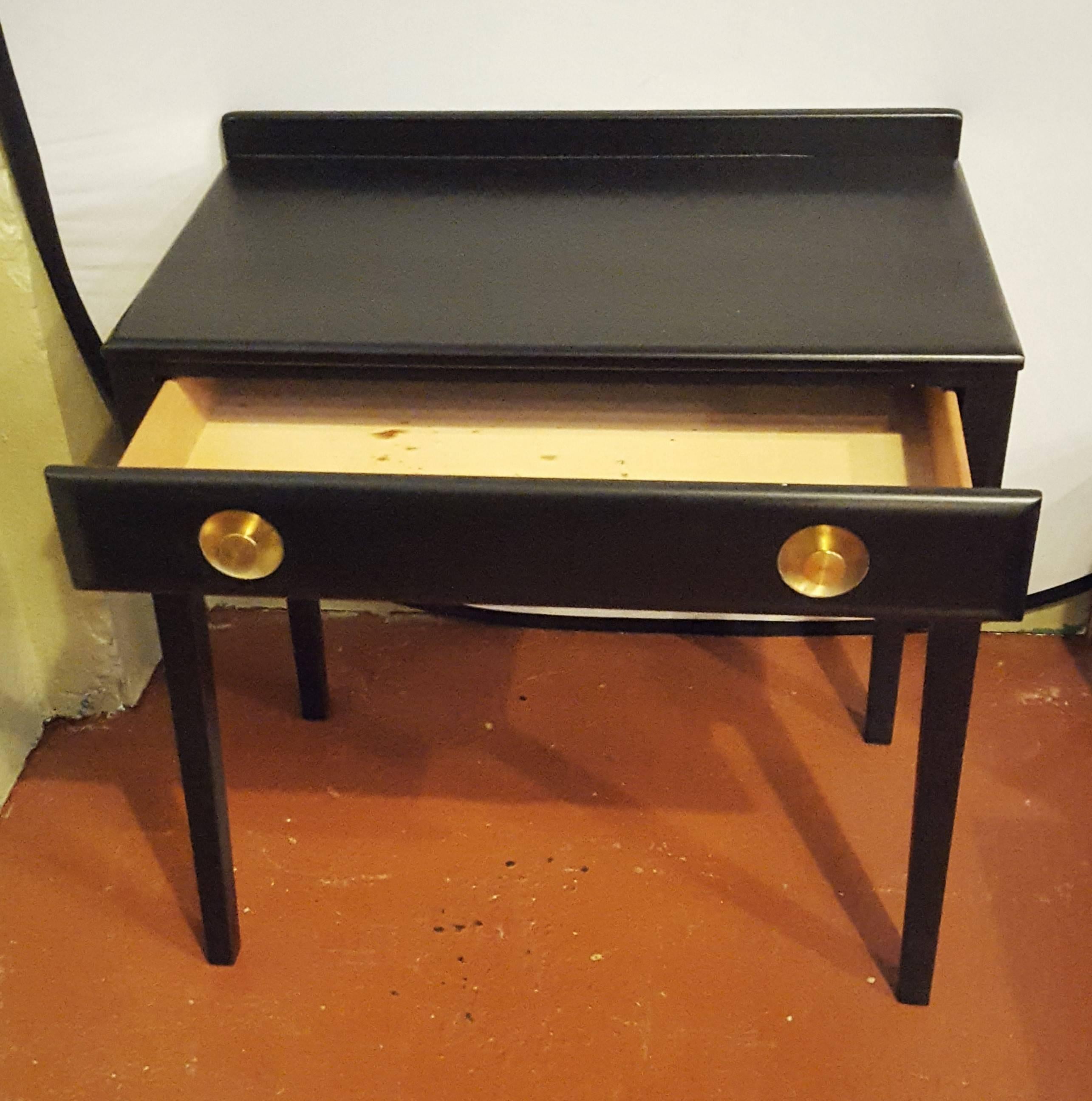 20th Century Ebonized Vanity or Desk With Single Drawer Hollywood Regency Style
