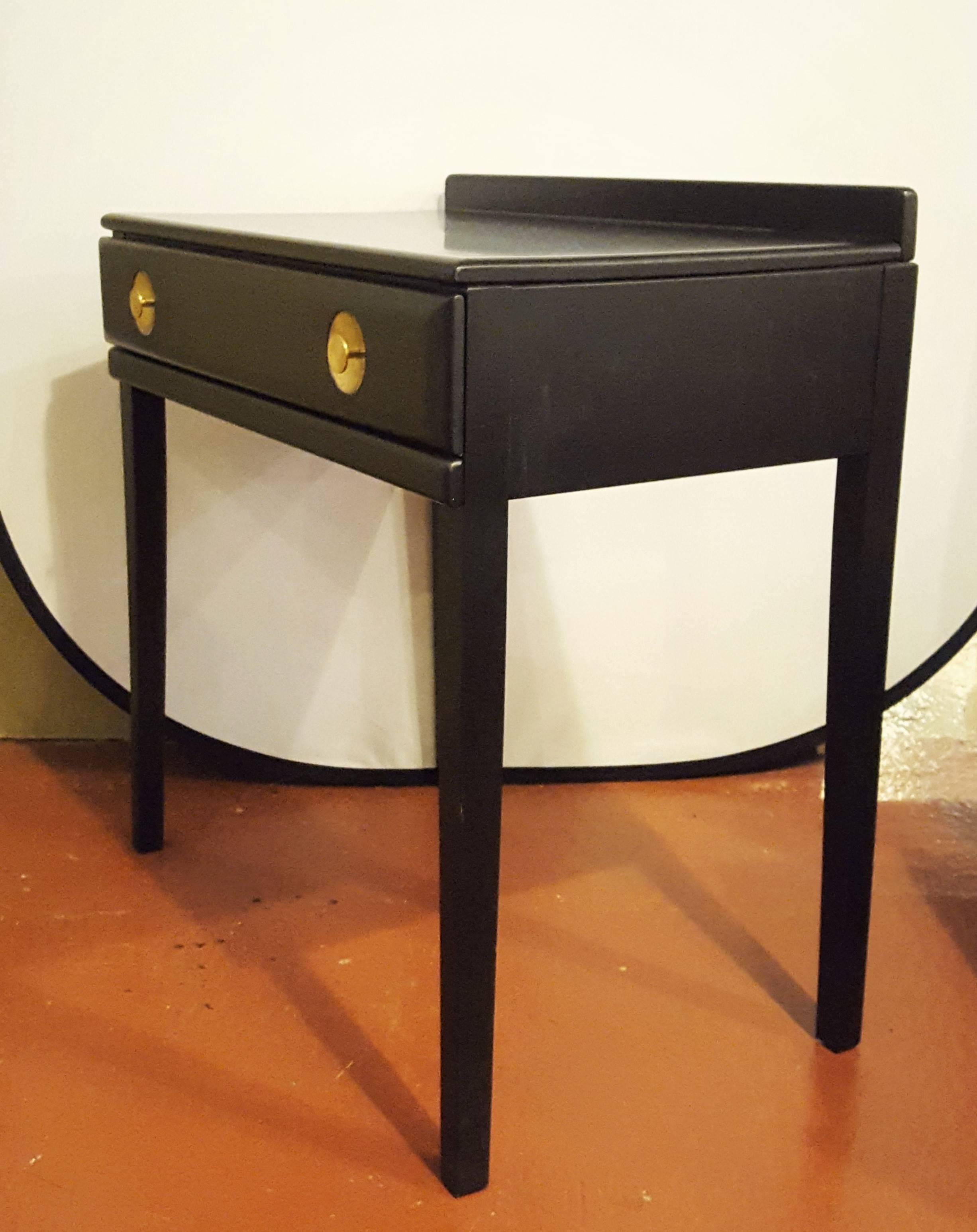 Ebonized Vanity or Desk With Single Drawer Hollywood Regency Style 1