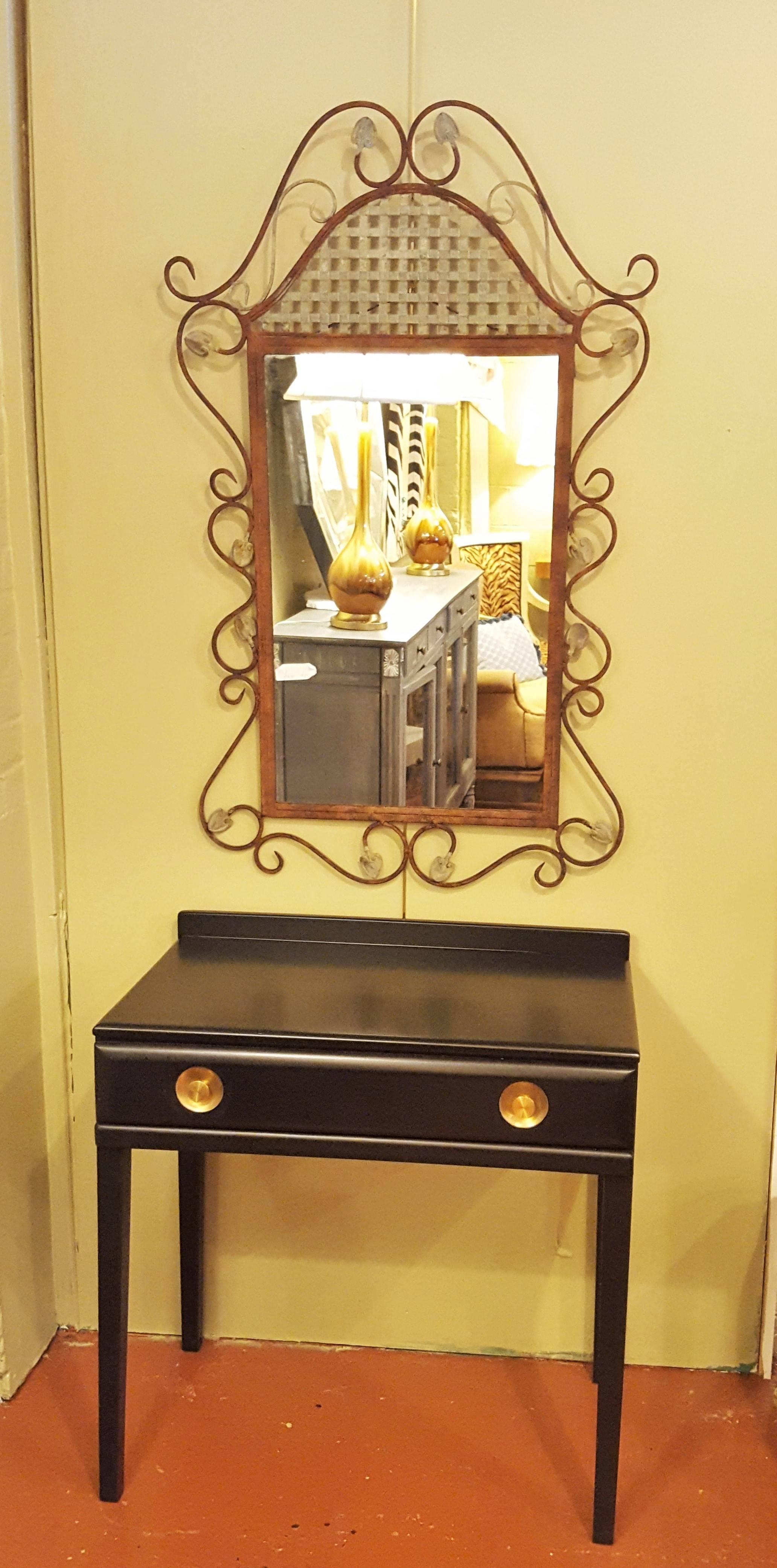 Ebonized Vanity or Desk With Single Drawer Hollywood Regency Style at