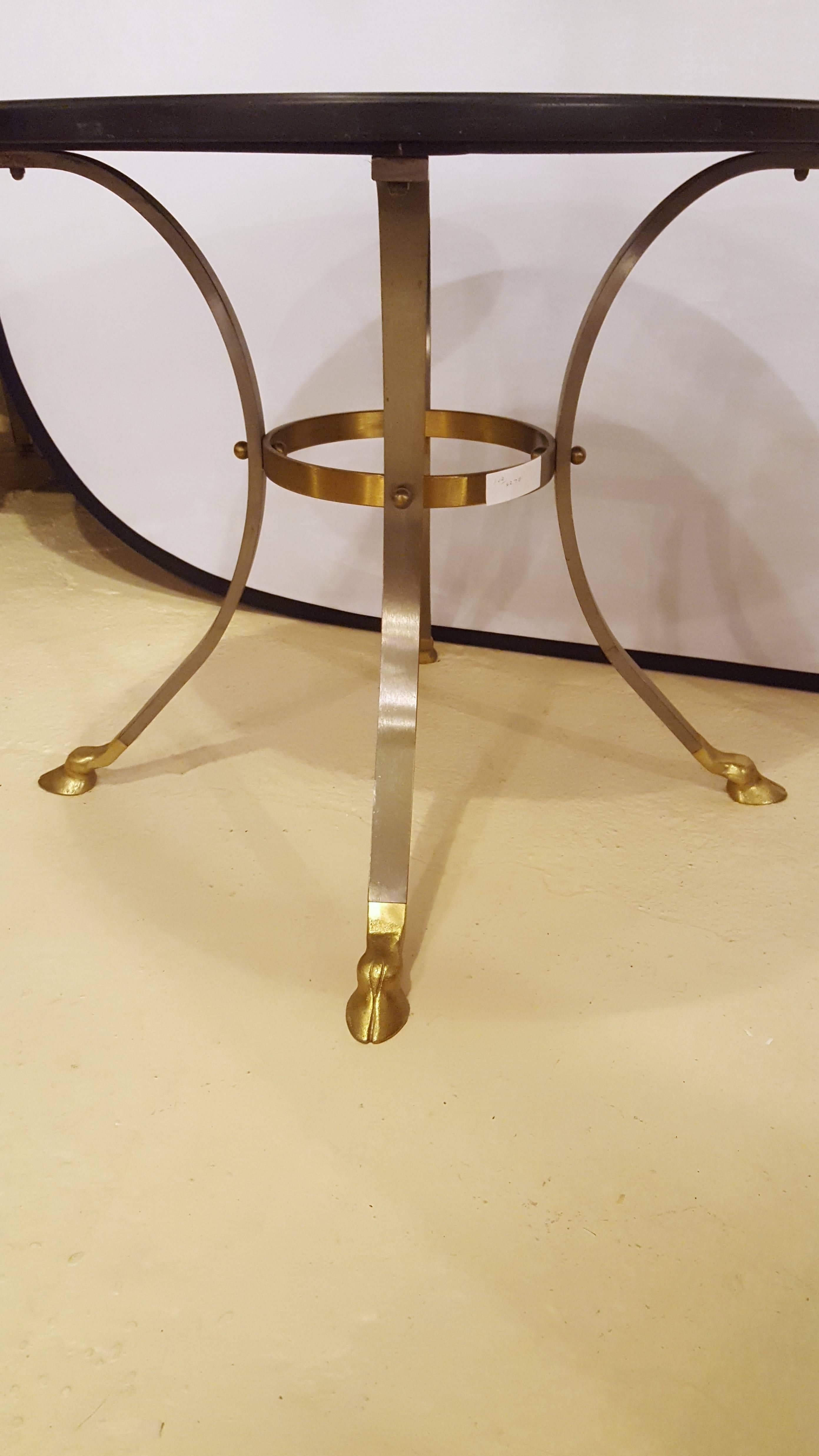 Brass and Steel Ebony Marble Top Gueridon Table / End Table Attibuted to Jansen In Good Condition In Stamford, CT