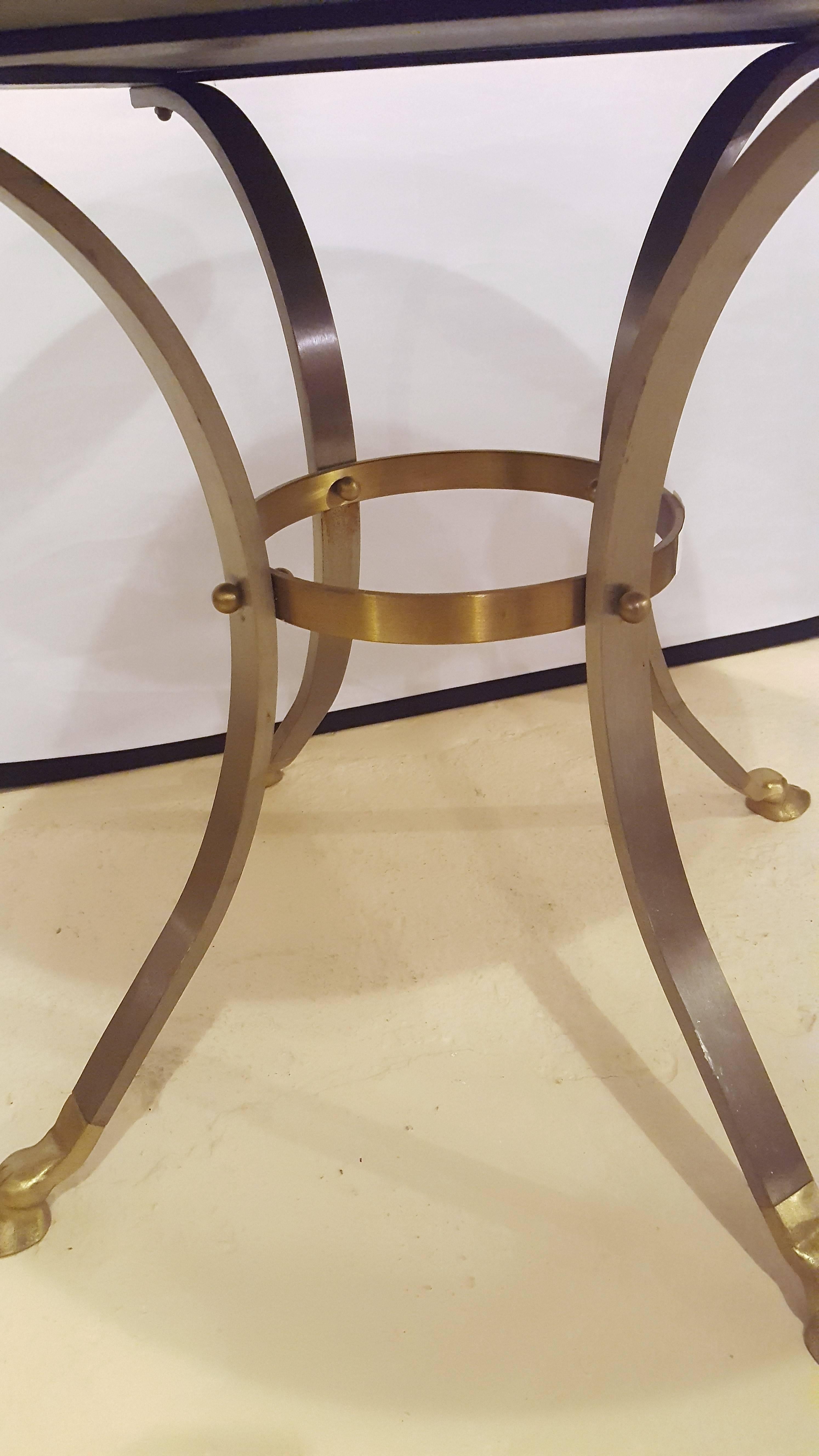 20th Century Brass and Steel Ebony Marble Top Gueridon Table / End Table Attibuted to Jansen