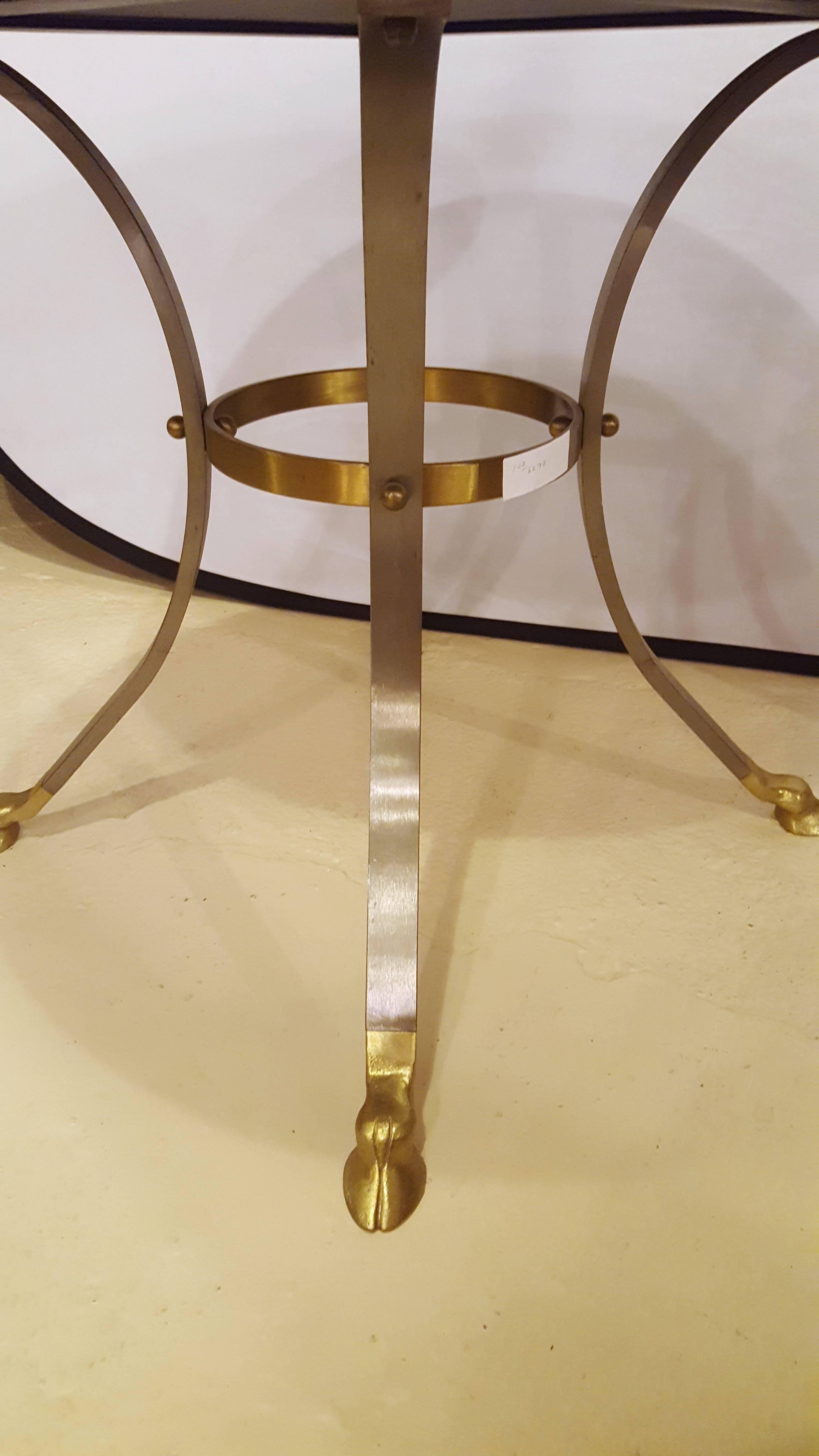 Brass and Steel Ebony Marble Top Gueridon Table / End Table Attibuted to Jansen 1