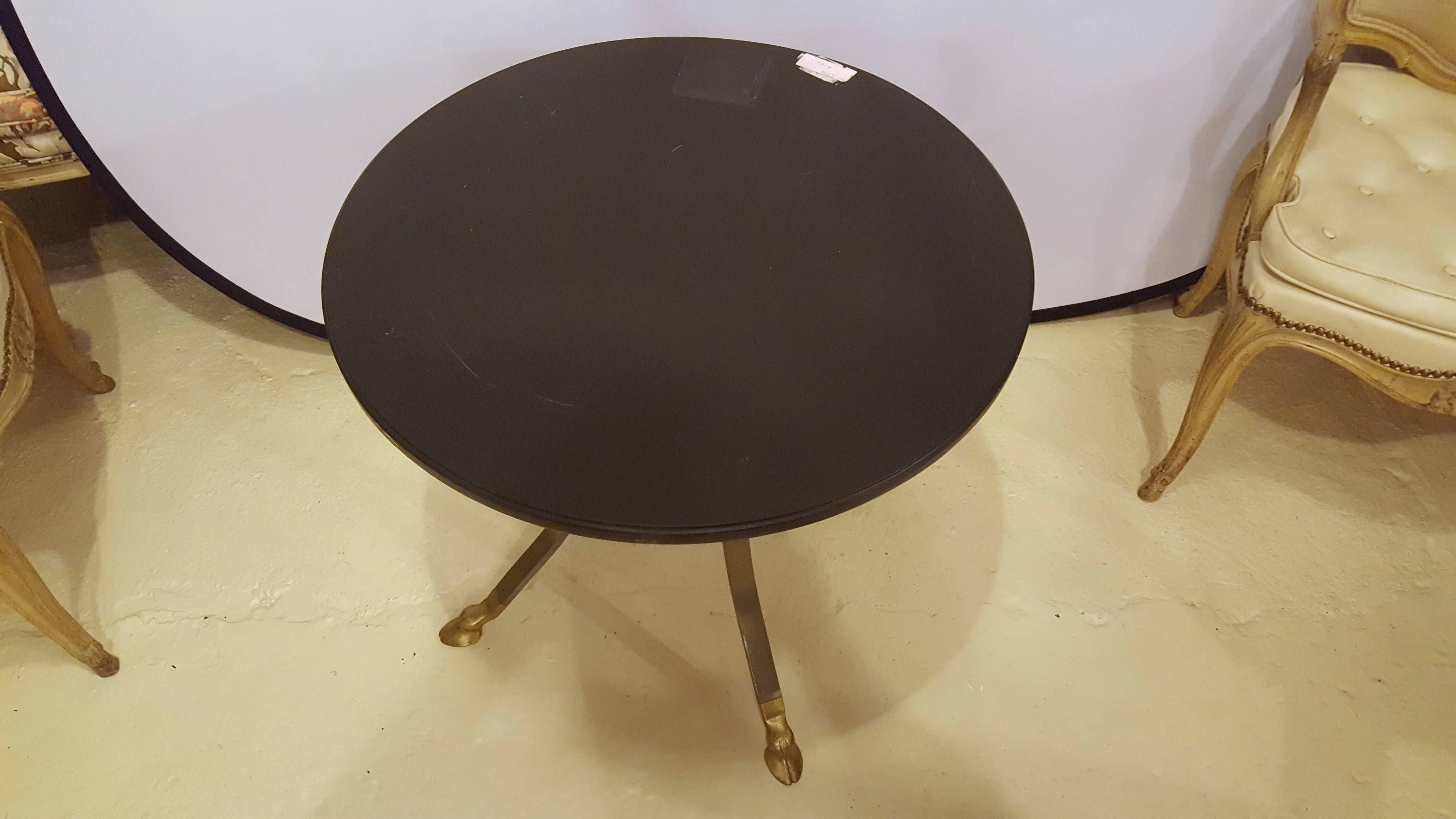 Unknown Brass and Steel Ebony Marble Top Gueridon Table / End Table Attibuted to Jansen