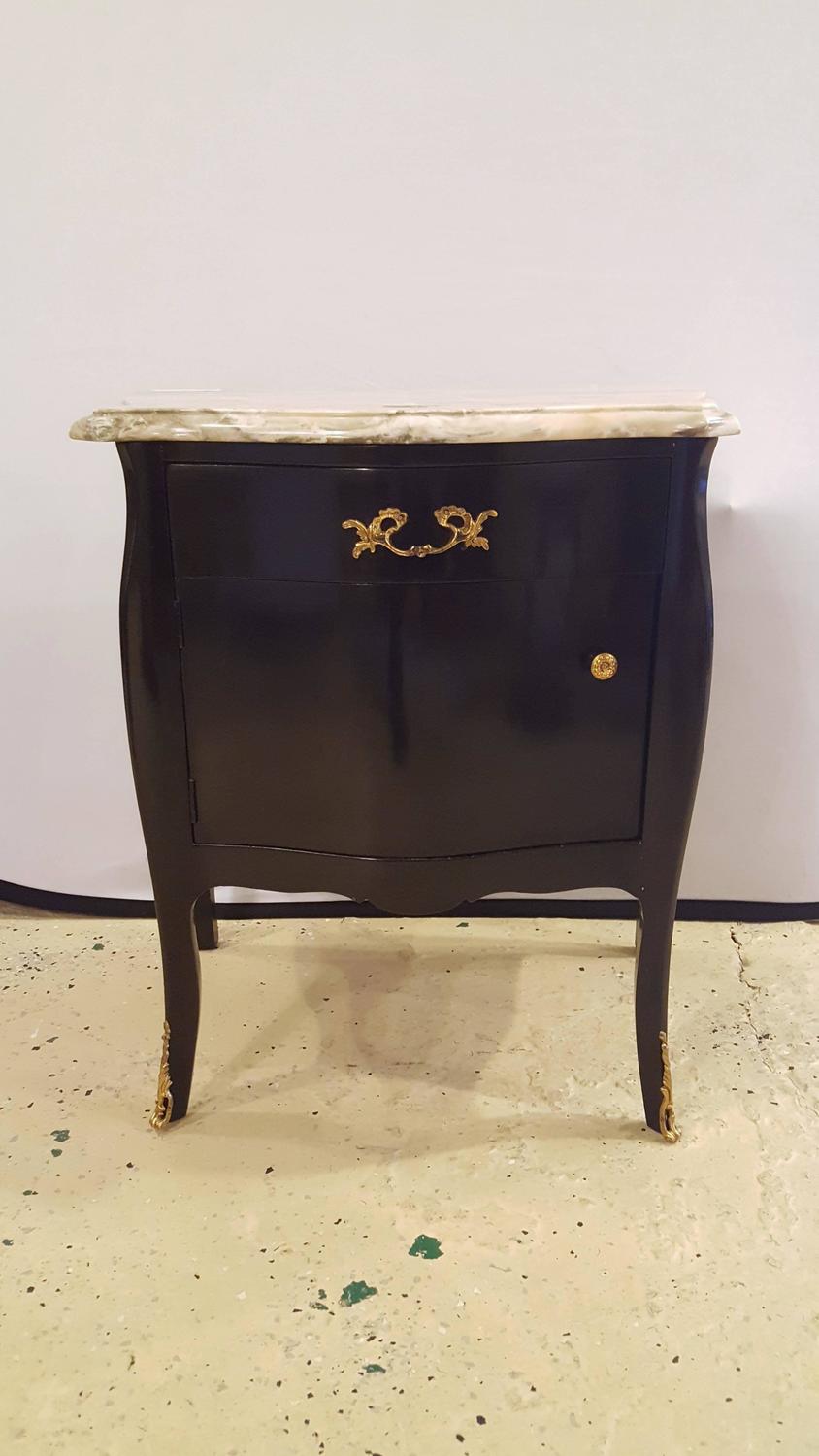 Pair of Ebonized MarbleTop Nightstands For Sale at 1stdibs
