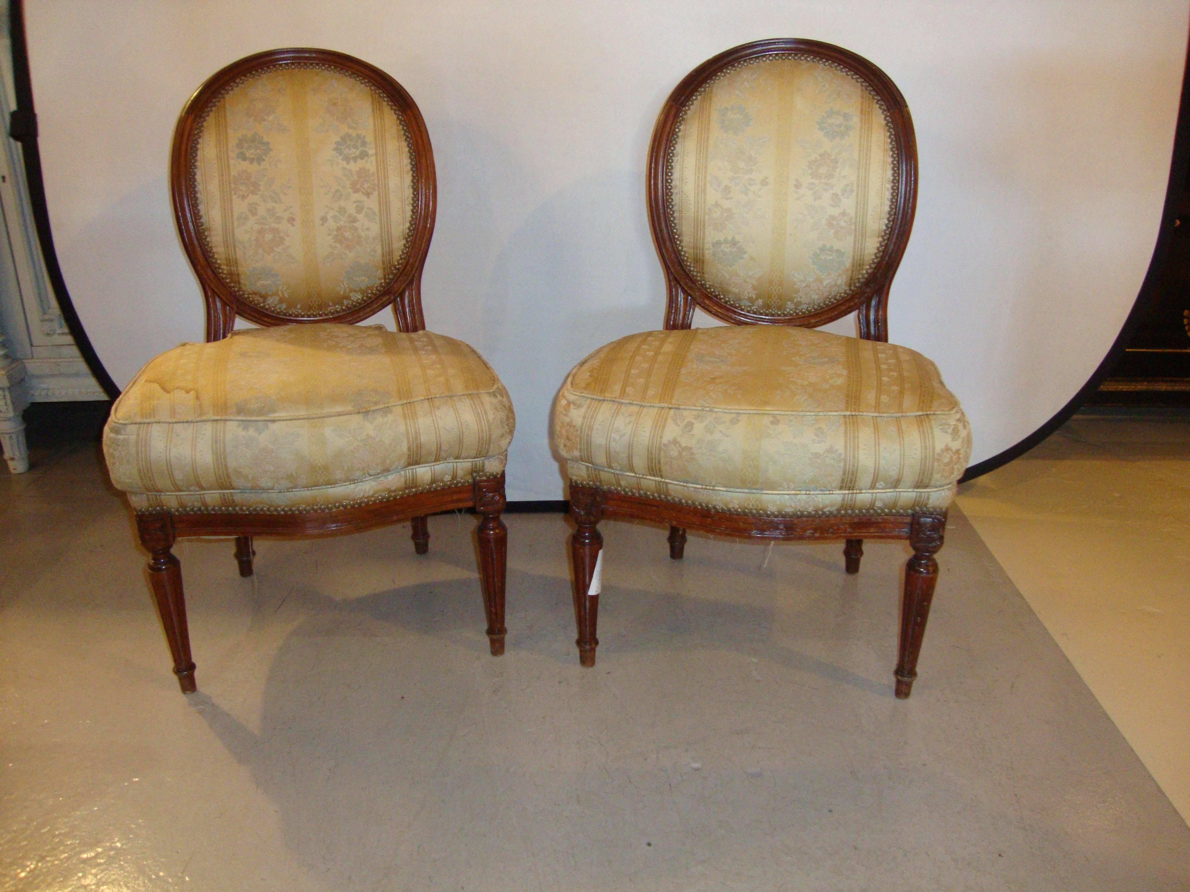 Fabulous pair of Louis XVI boudoir chairs/slipper chairs. Stamped Jansen, original upholstery.