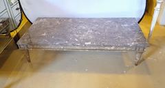 Directoire Style Thick Marble-Top Coffee Table With Matching Faux Marble Base
