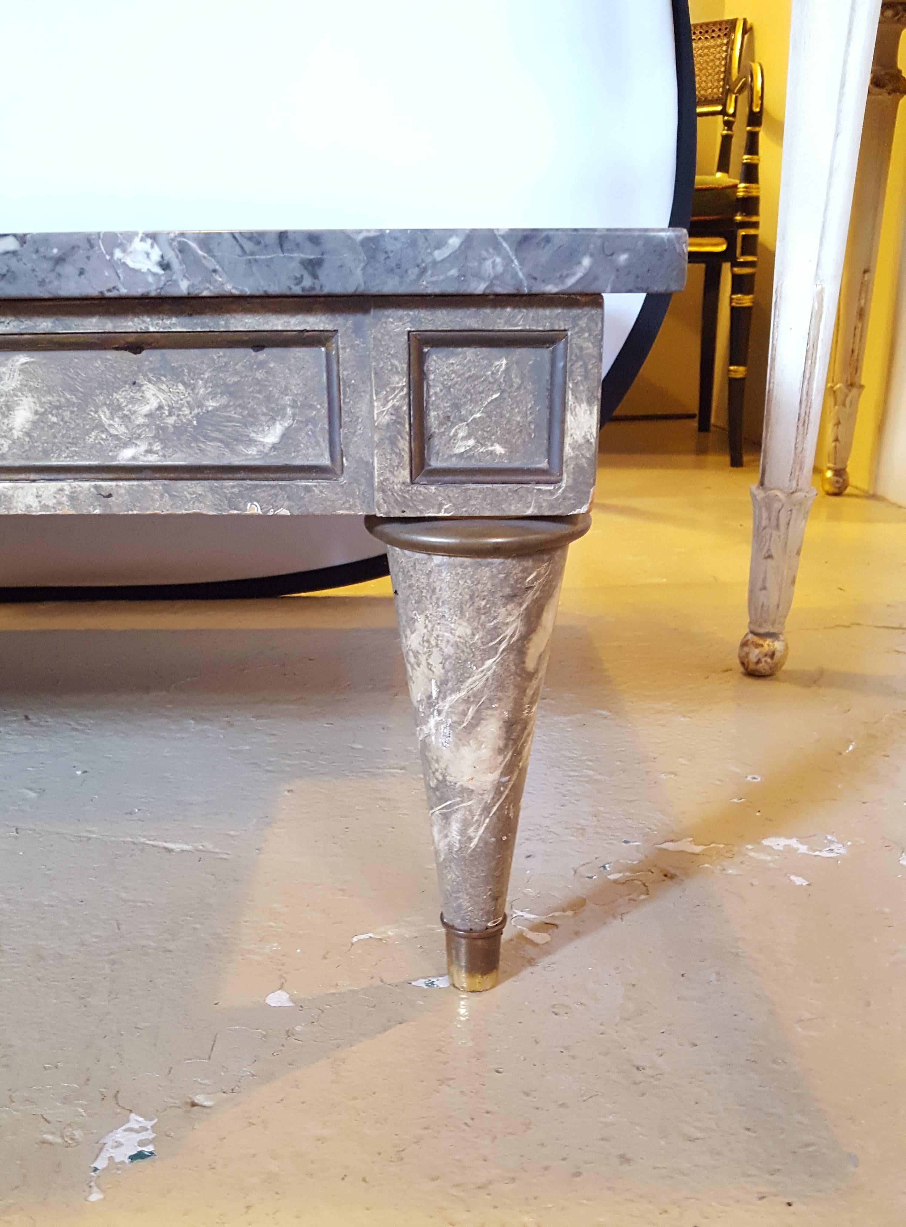 Directoire Style Thick Marble-Top Coffee Table With Matching Faux Marble Base  For Sale 2