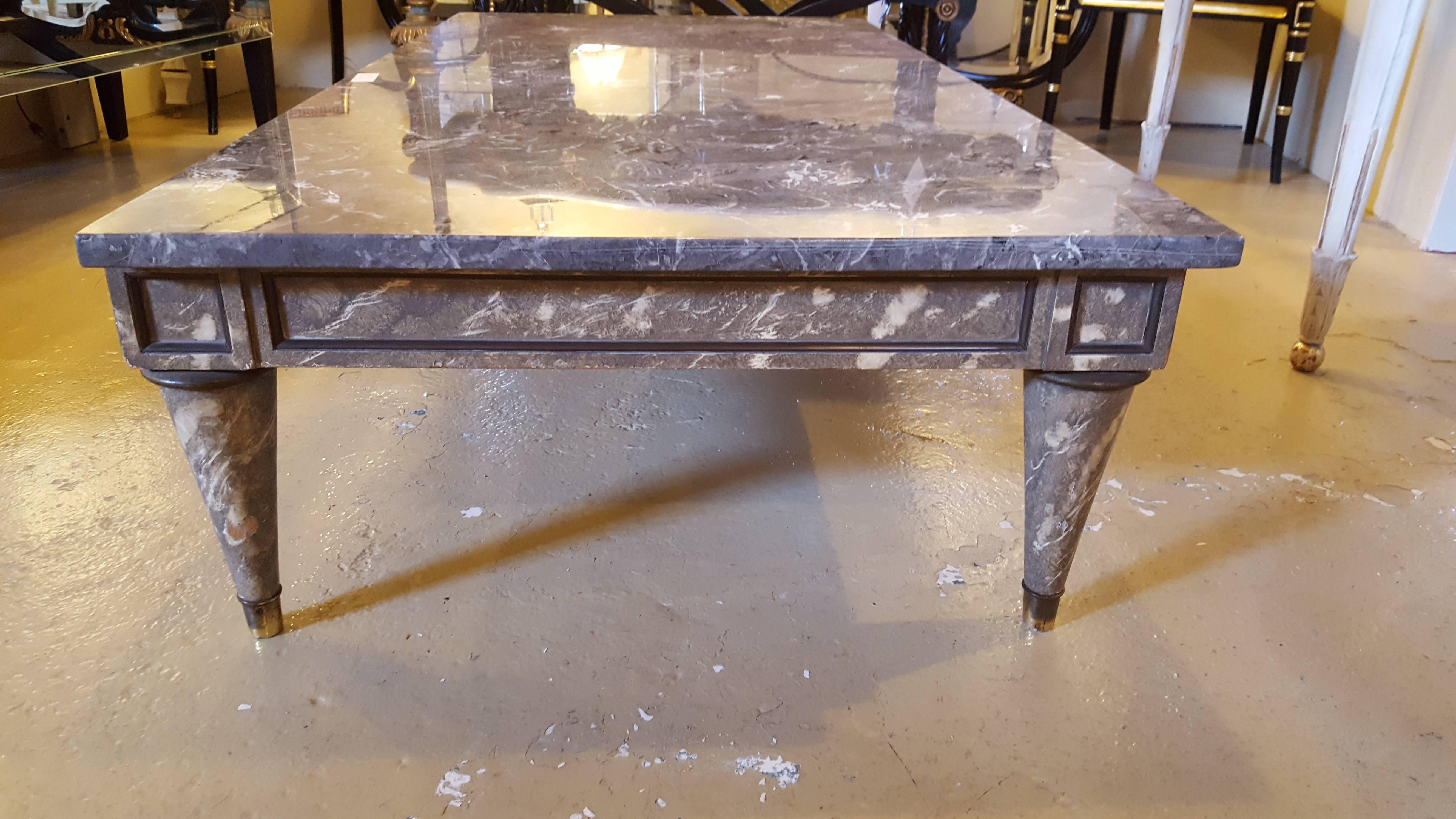Directoire Style Thick Marble-Top Coffee Table With Matching Faux Marble Base  For Sale 1