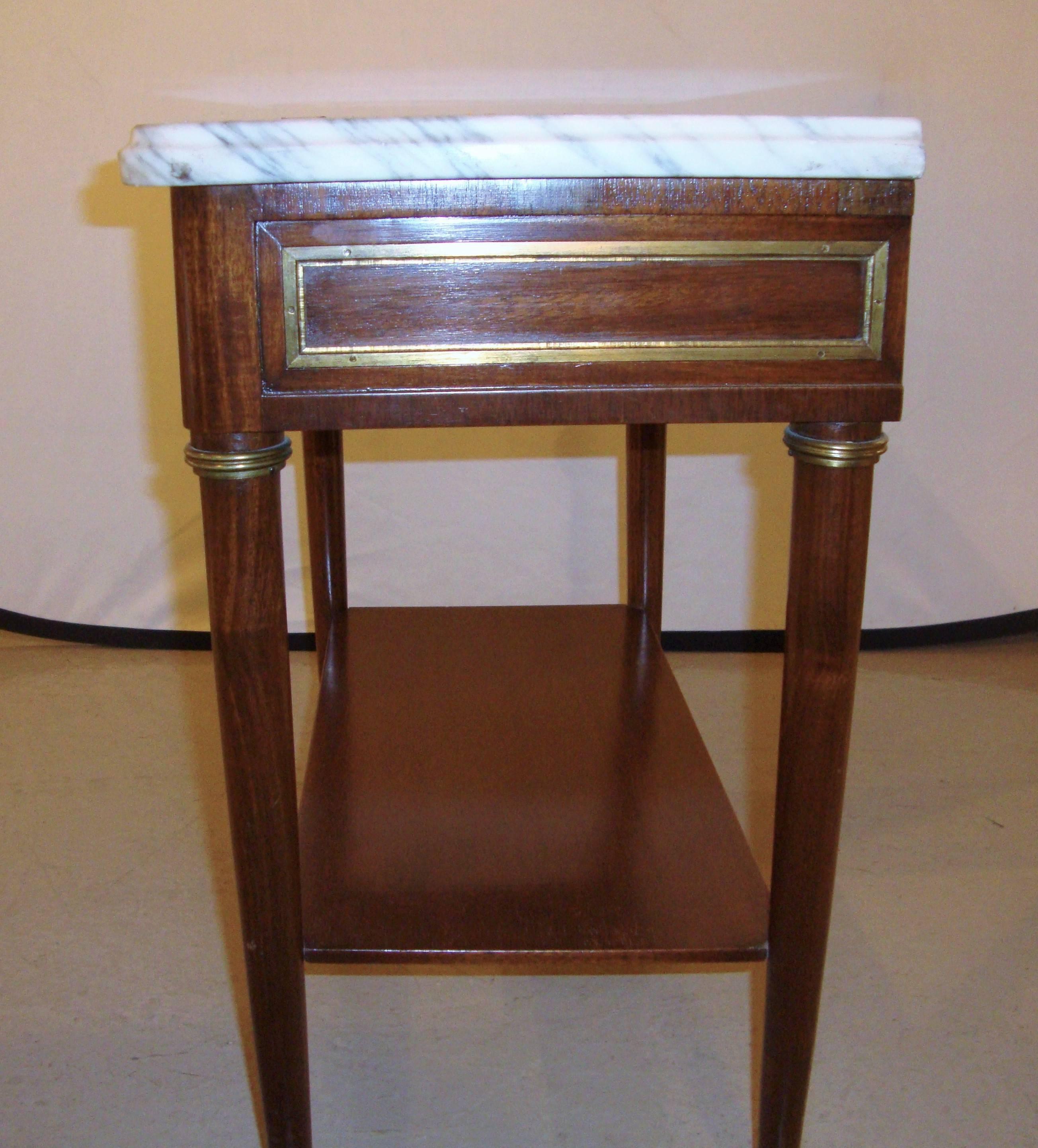 Diminutive Marble-Top Mahogany Stand, End Table in the Manner of Jansen For Sale 1