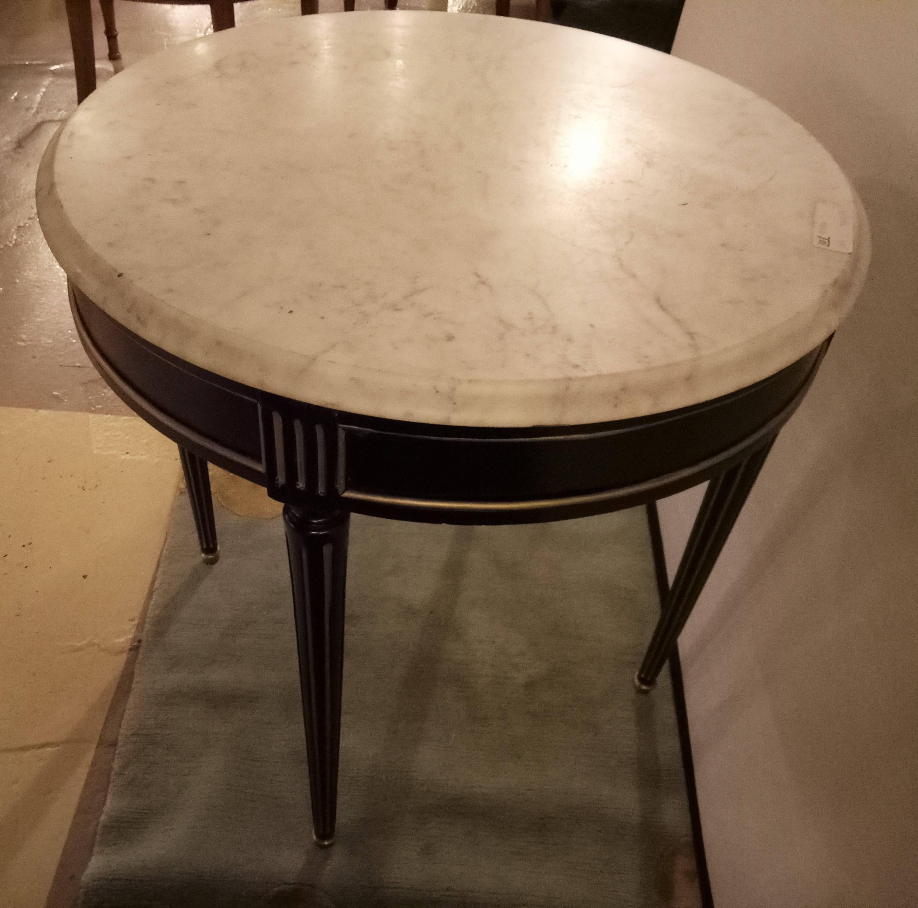 Mid-20th Century Ebonized Marble-Top Louis XVI Style Centre End Lamp Table