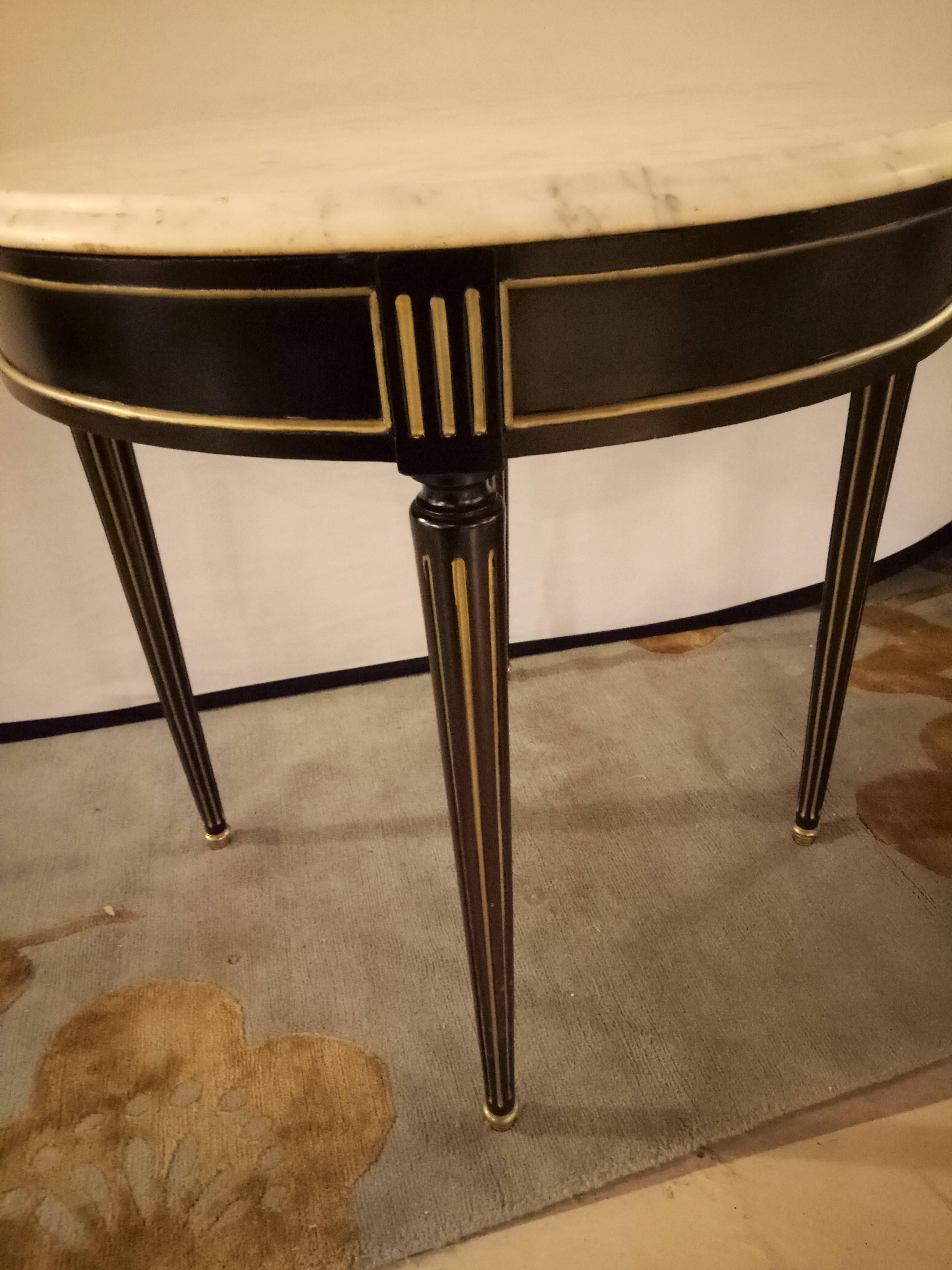 Ebonized Marble-Top Louis XVI Style Centre End Lamp Table 1