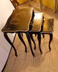 Set of Ebonized Chinoiserie Decorated Stack or Nesting Tables