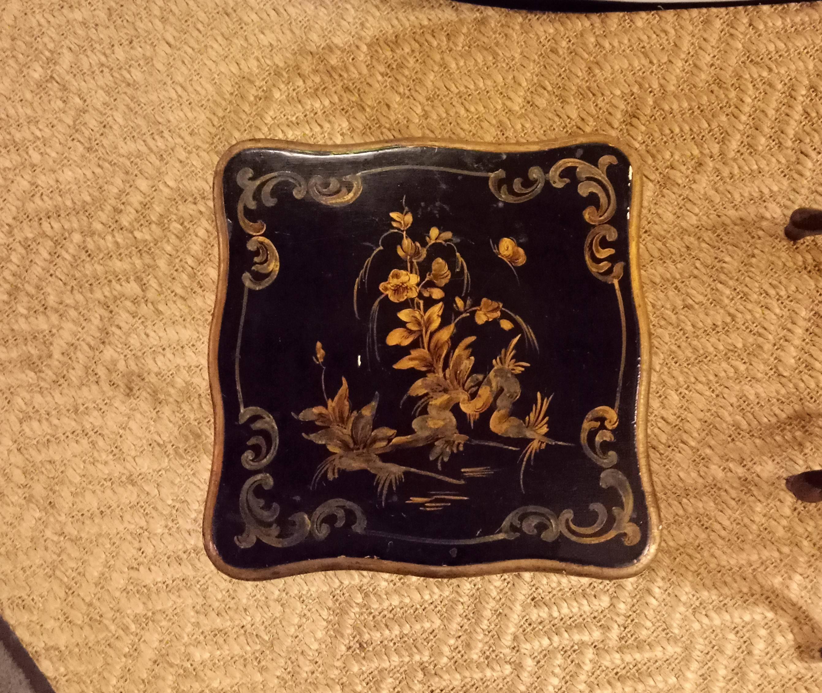 Set of Ebonized Chinoiserie Decorated Stack or Nesting Tables In Good Condition In Stamford, CT