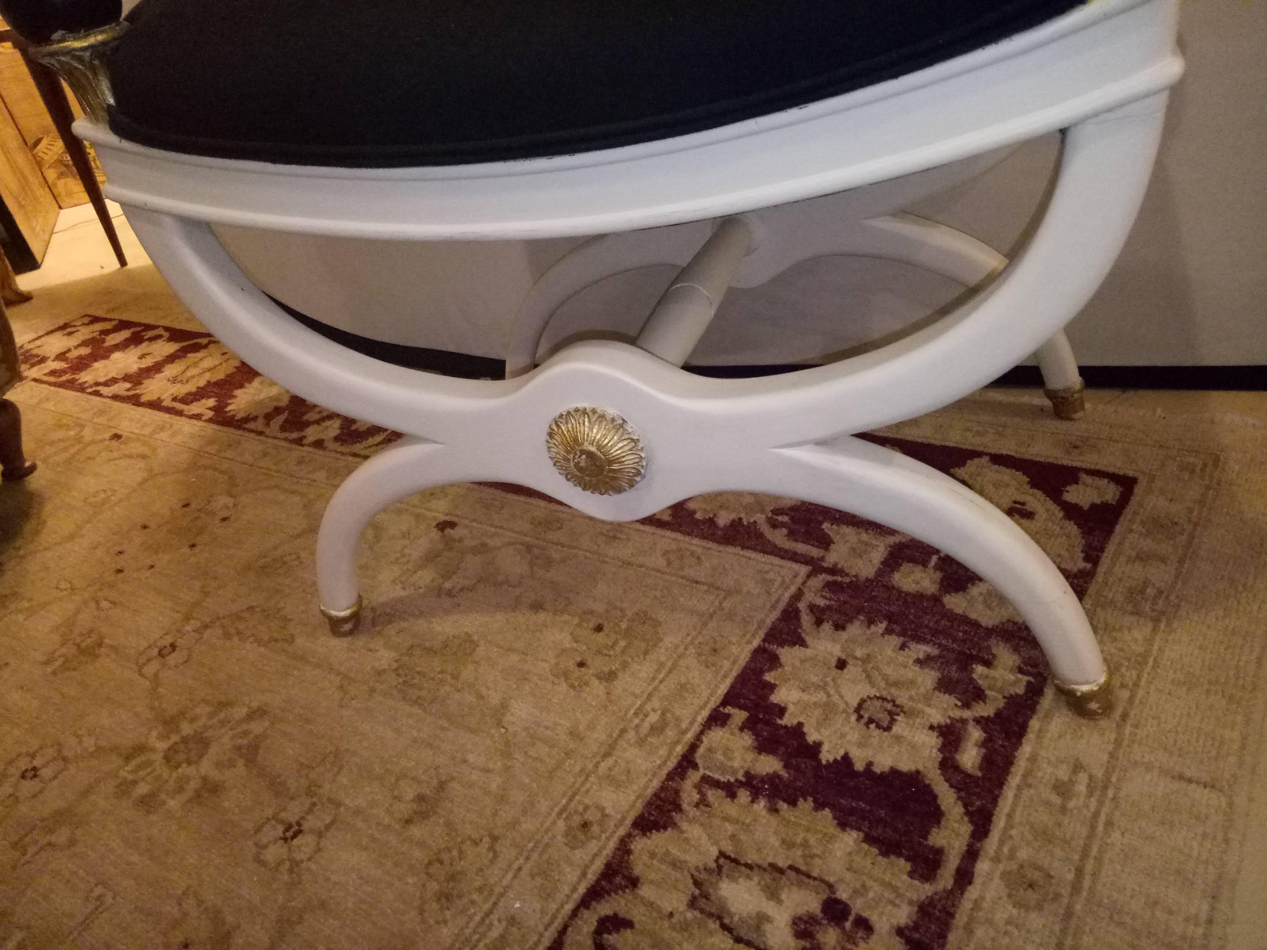 Mid-20th Century White Painted and Gilt Decorated X from Bench / Footstool For Sale