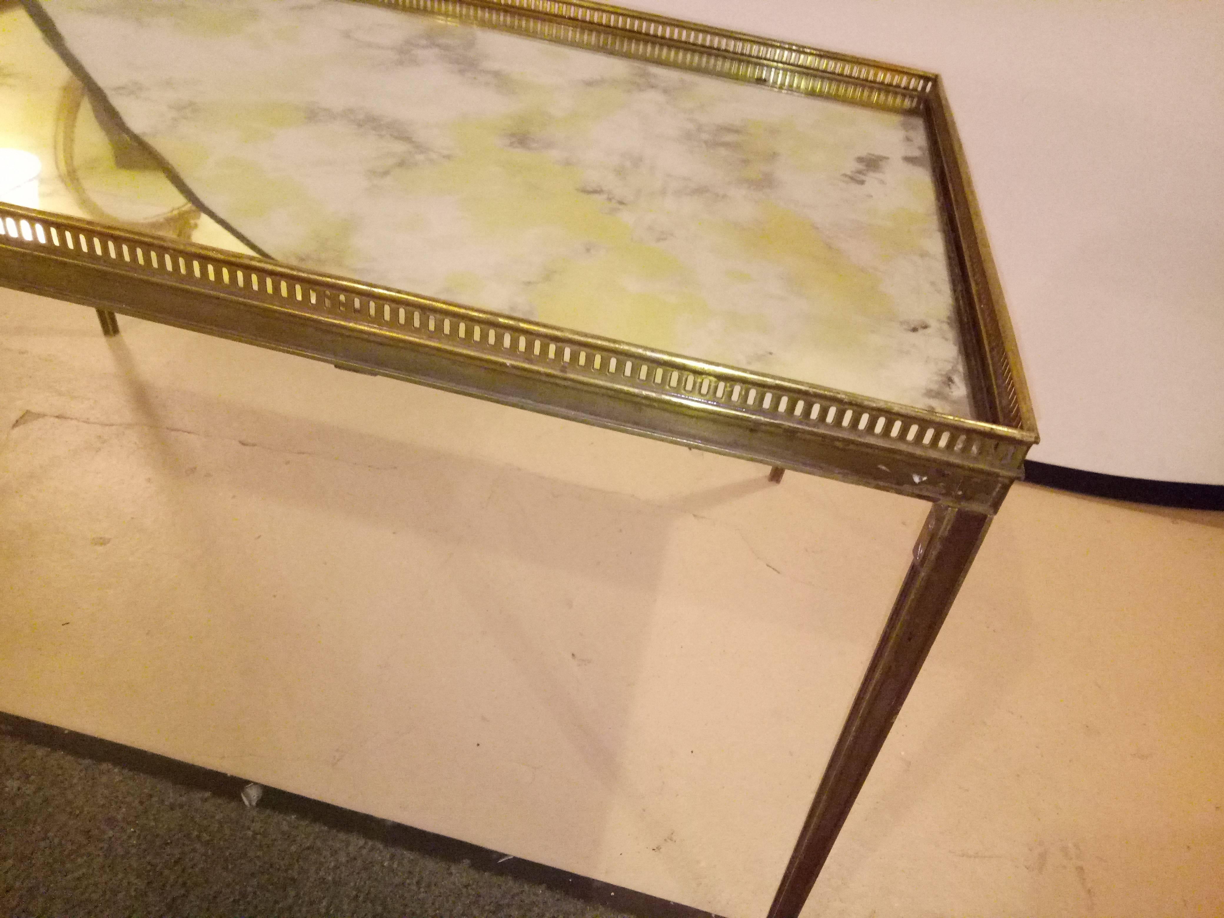 Coffee Table with Mirror Top in Maison Baguès Style In Good Condition In Stamford, CT