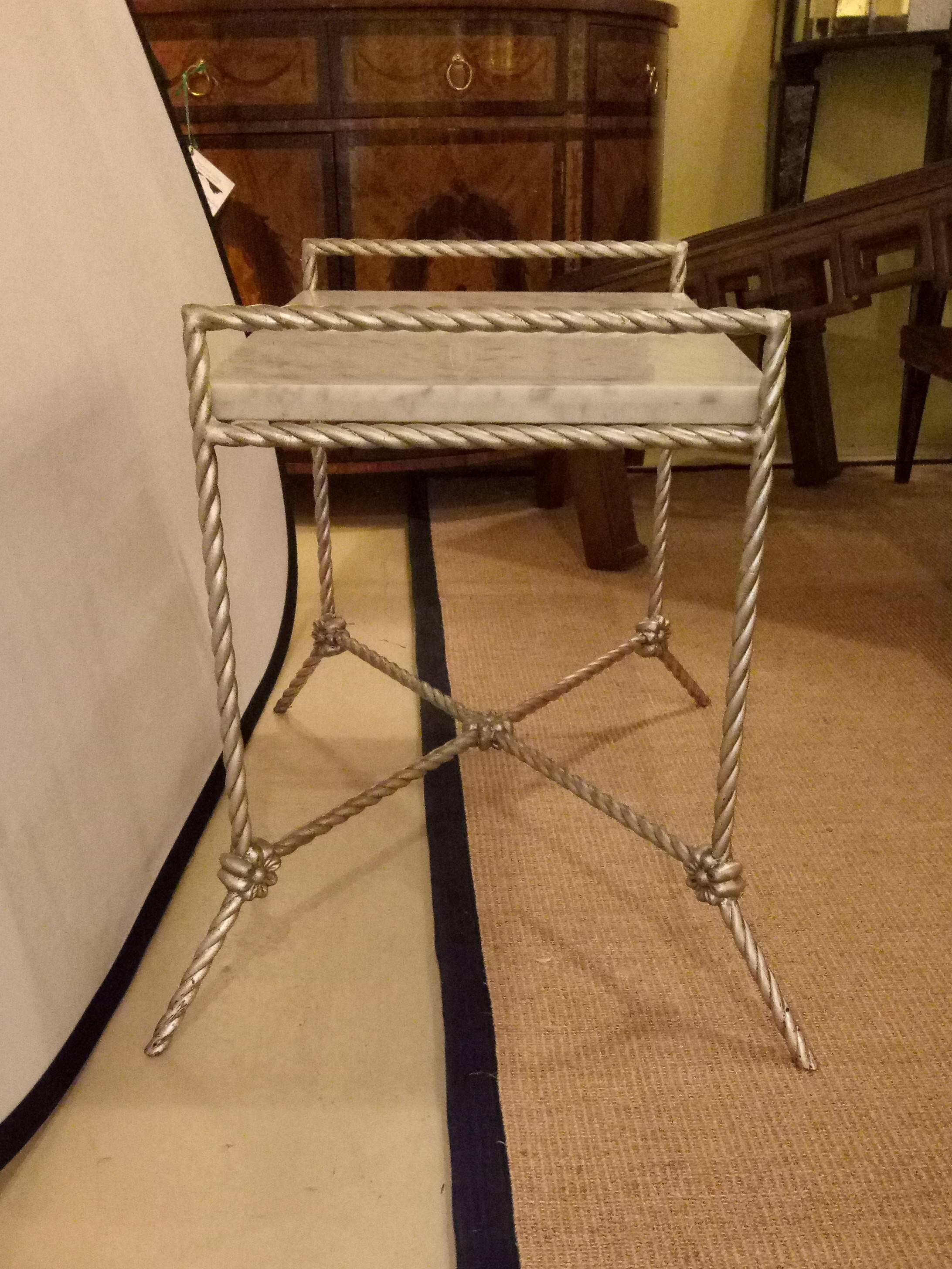 Hollywood Regency Twisted Silver Gilt Metal Bench/Side Table