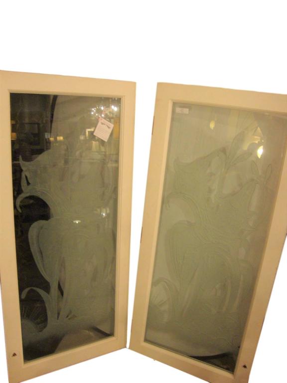 Pair of Art Deco Style Etched Glass Wall Decorations For Sale at 1stdibs
