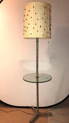 Faux Bamboo Form Chrome Standing Floor Lamp Table Art Deco in Form
