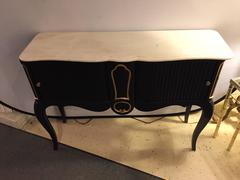 Hollywood Regency Style Black Paint Decorated French Console with Marble Top