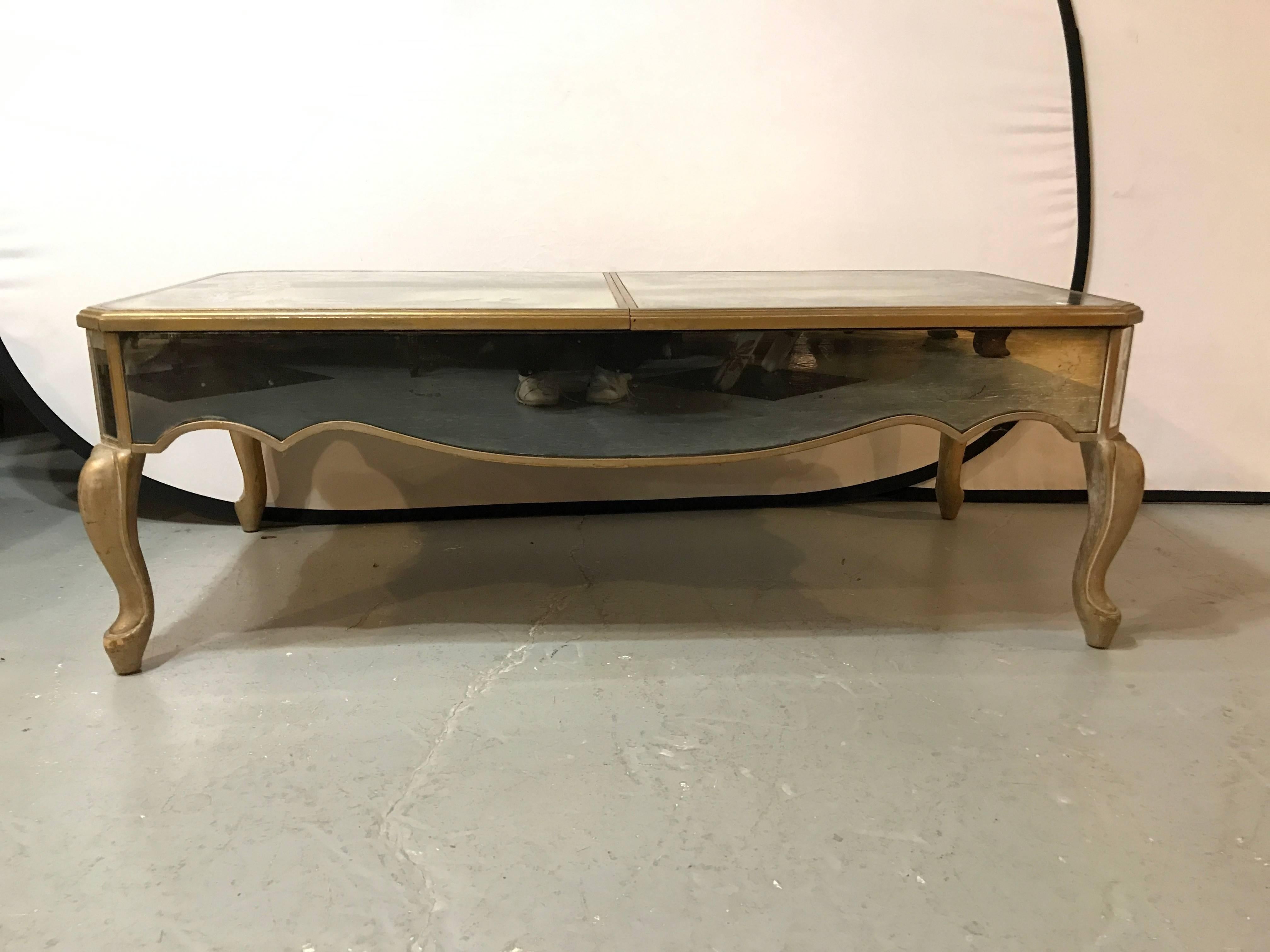Hollywood Regency Italian Paint Decorated Sliding Mirror Top Coffee Low Table In Good Condition In Manhasset, NY