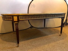 Mahogany Jansen Manner Louis XVI Style Dining Table with Bronze Greek Key Design