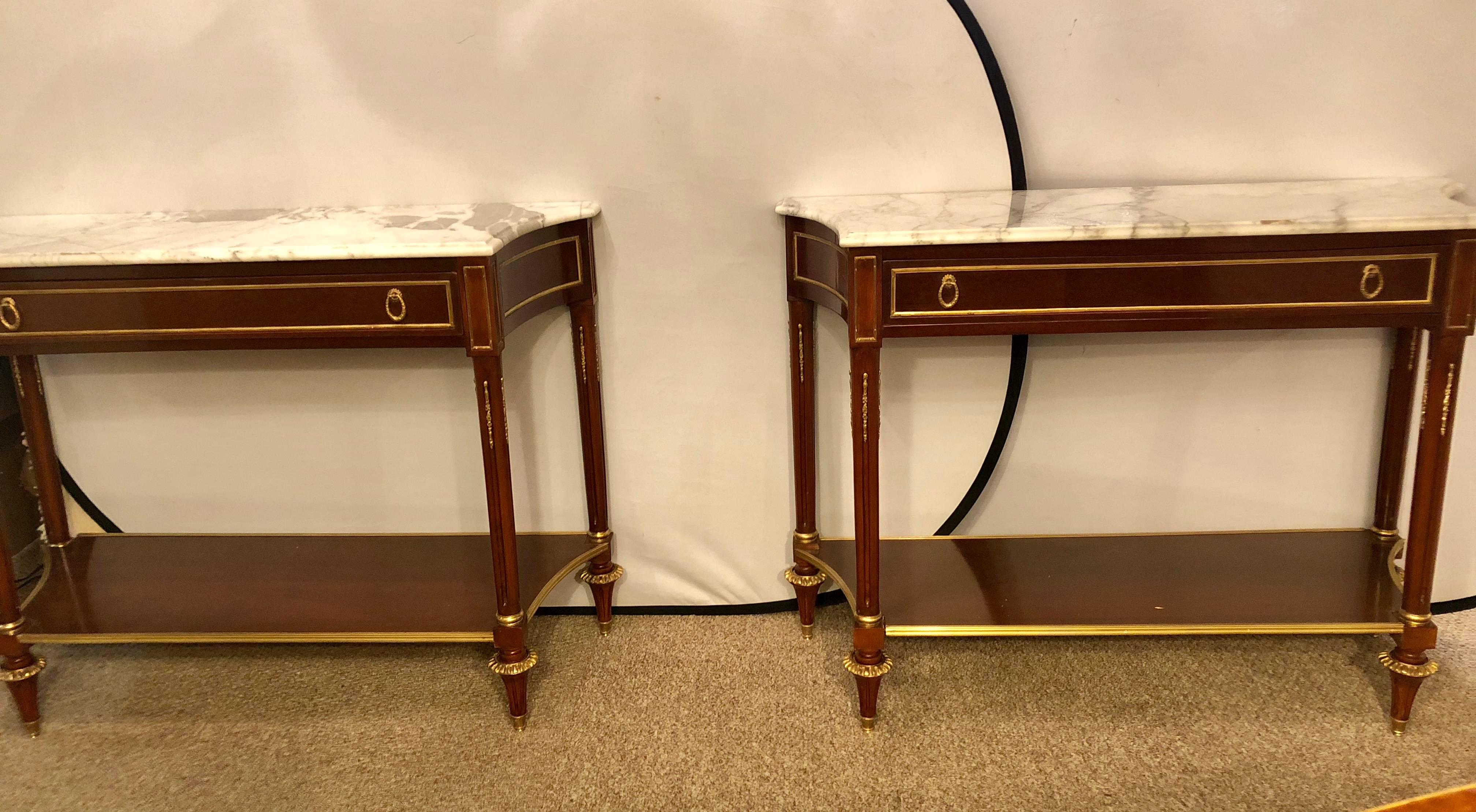 Pair of Louis XVI Style Mahogany Consoles Fashioned after Maison Jansen In Good Condition In Stamford, CT