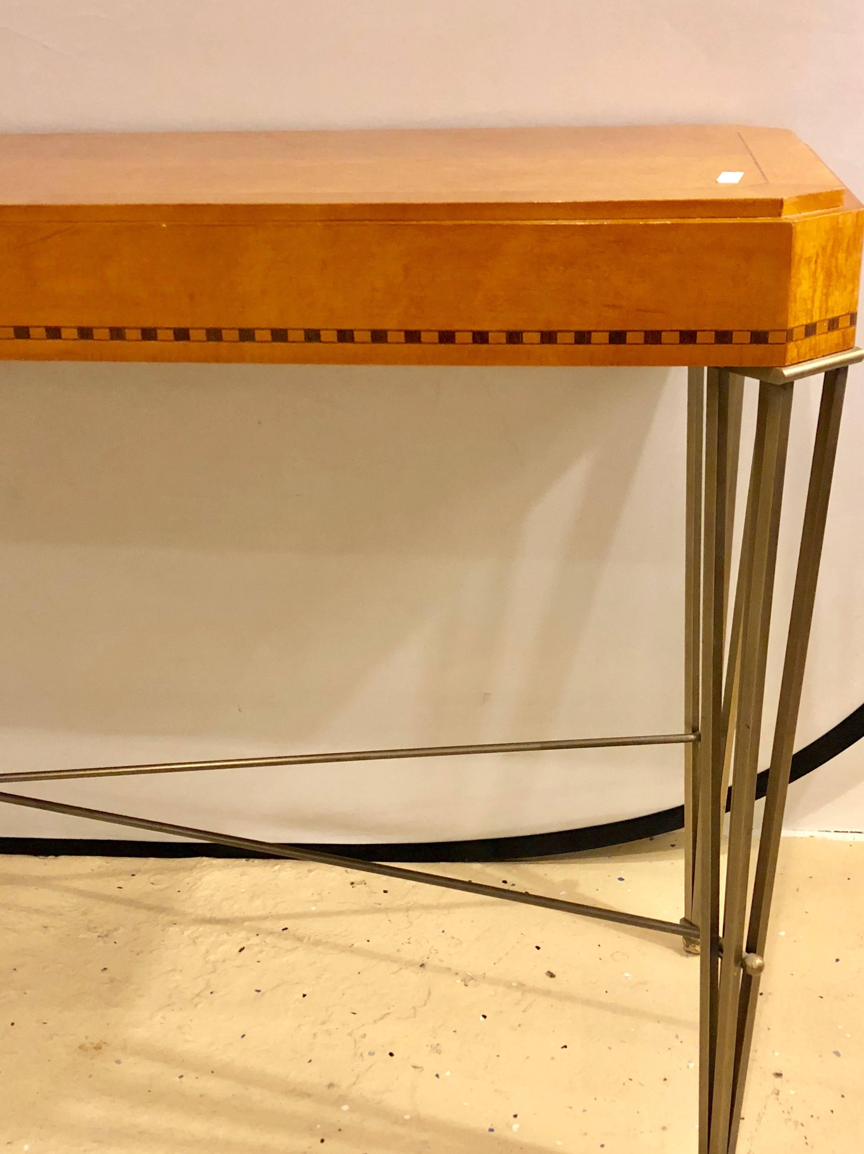 American Hollywood Regency Maple Console or Sofa Table with Wrought Iron Base In Good Condition In Stamford, CT