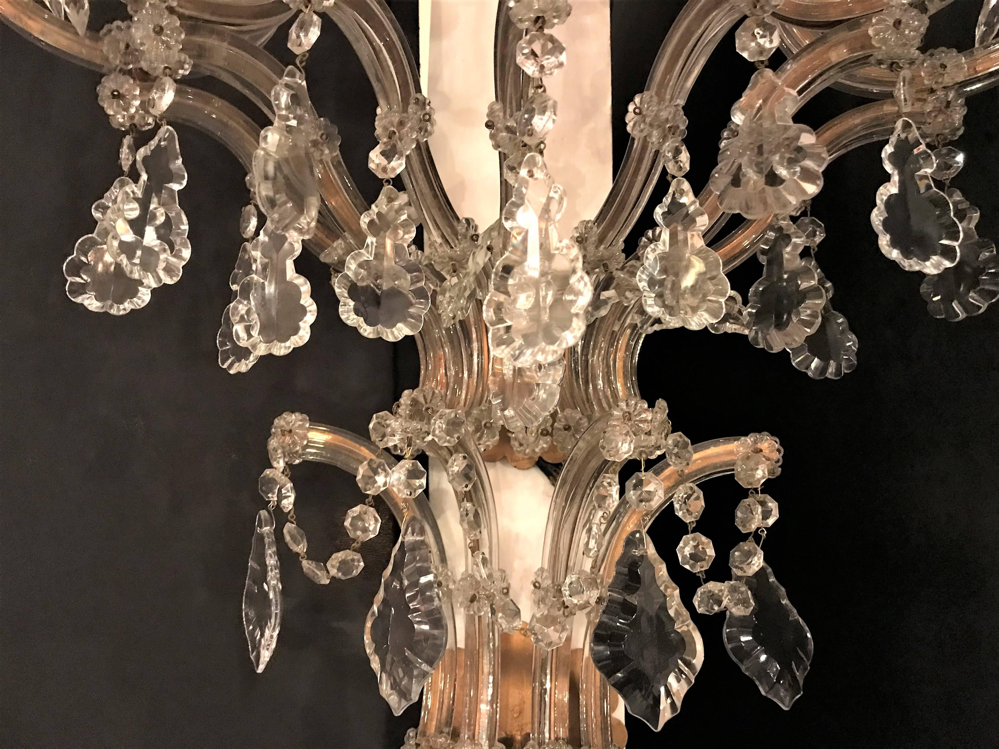 Victorian Pair of Venetian Crystal Ten Lights Wall Sconces, circa 1940 For Sale