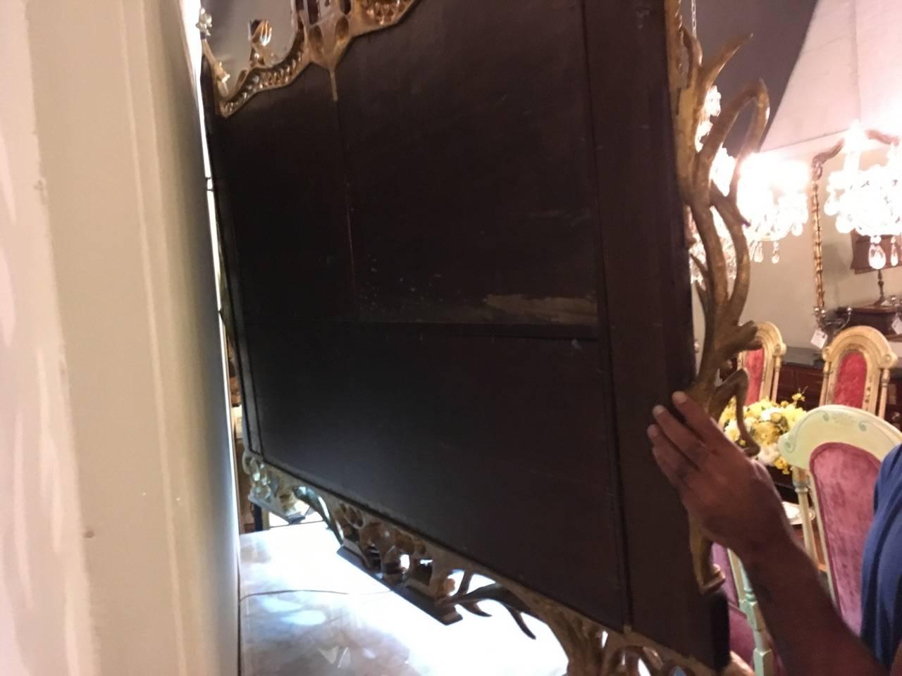 Palatial Chinese Chippendale Style Mirror with Ebonized and Antique Gold Leaf 2