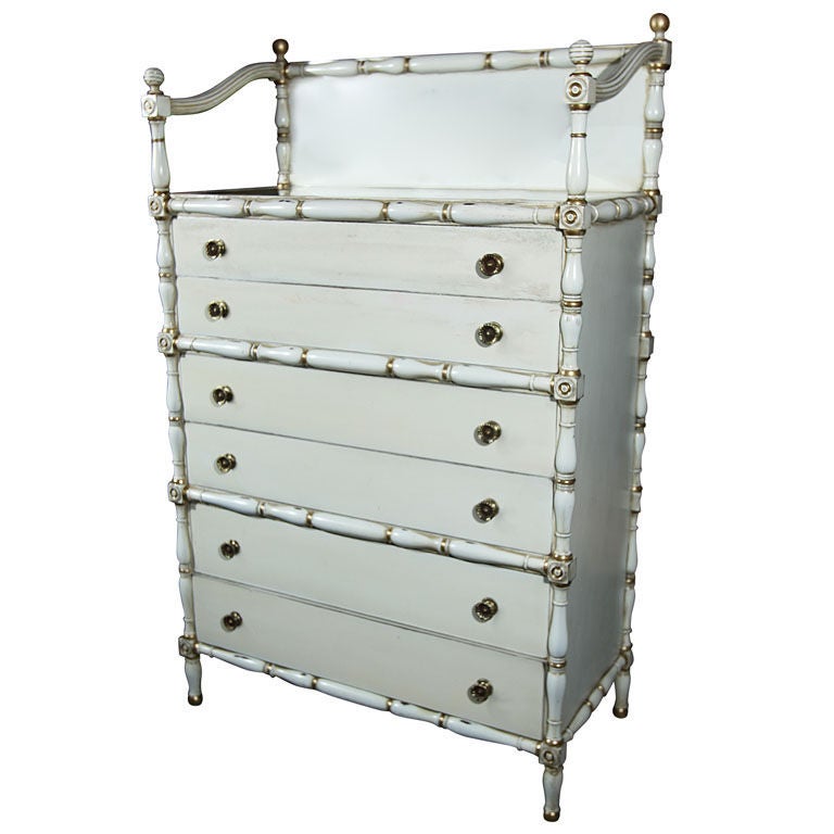 Maison Jansen Faux Bamboo and Gilt Decorated Dresser Cabinet Silvered Glass Top