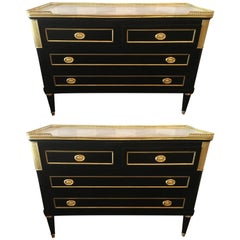 Pair of Two over Two Bronze Mounted Marble-Top Commodes in Jansen Manner
