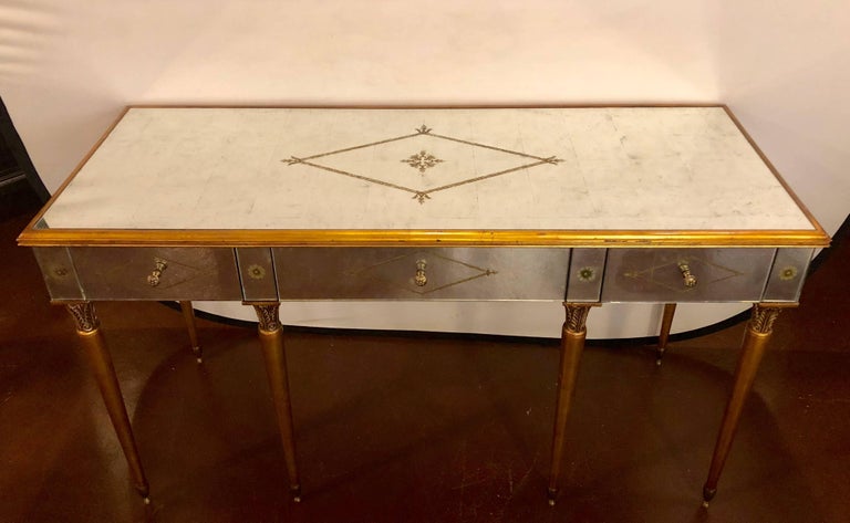 Hollywood Regency Style Mirrored Desk Vanity Églomisé Decoration American Hollywood Regency Style Mirrored Desk Vanity Églomisé Decoration By Heritage For