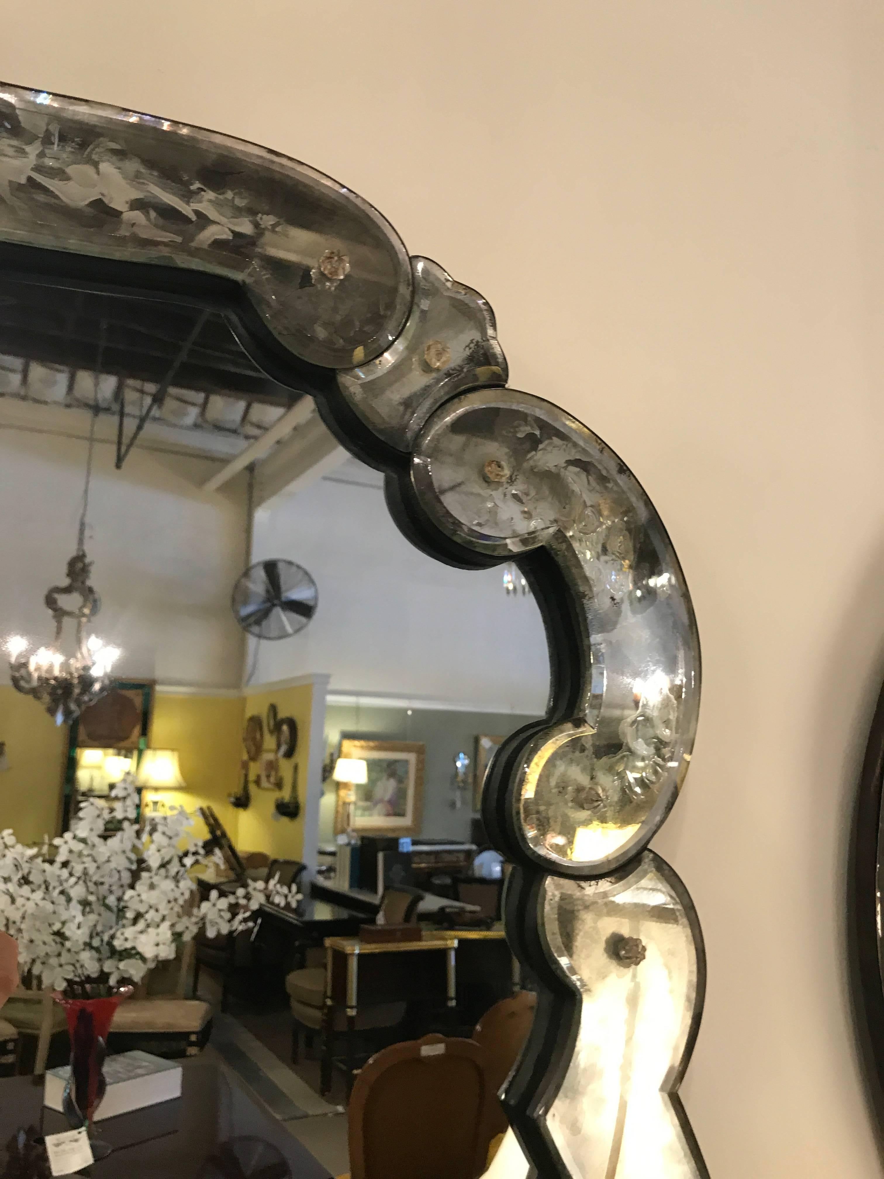 Fine Venetian Style circa 1930s Vanity or over the Mantel Mirror In Good Condition In Stamford, CT