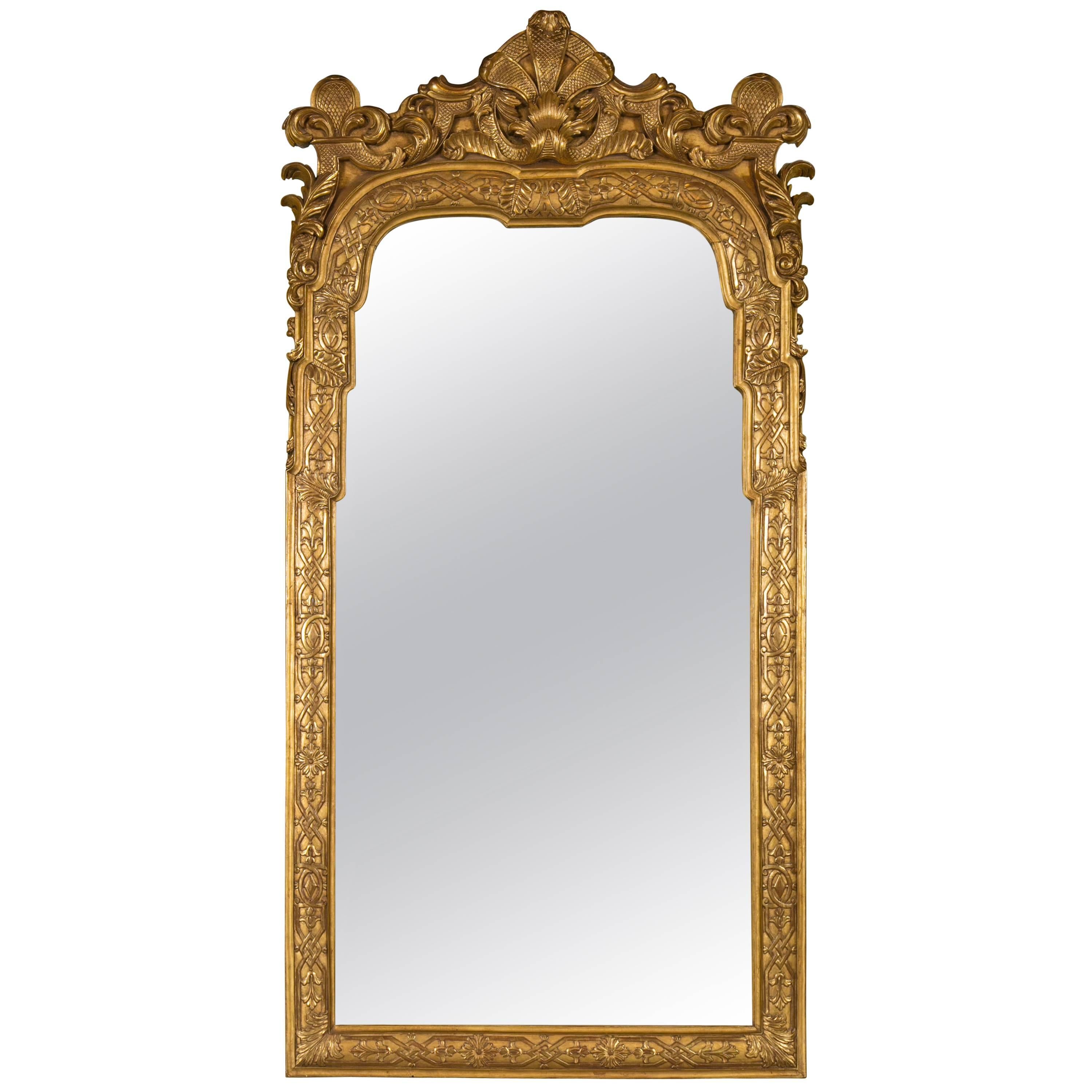 Louis XV Style Solid Gilt Wooden Wall or Console Pier Mirror