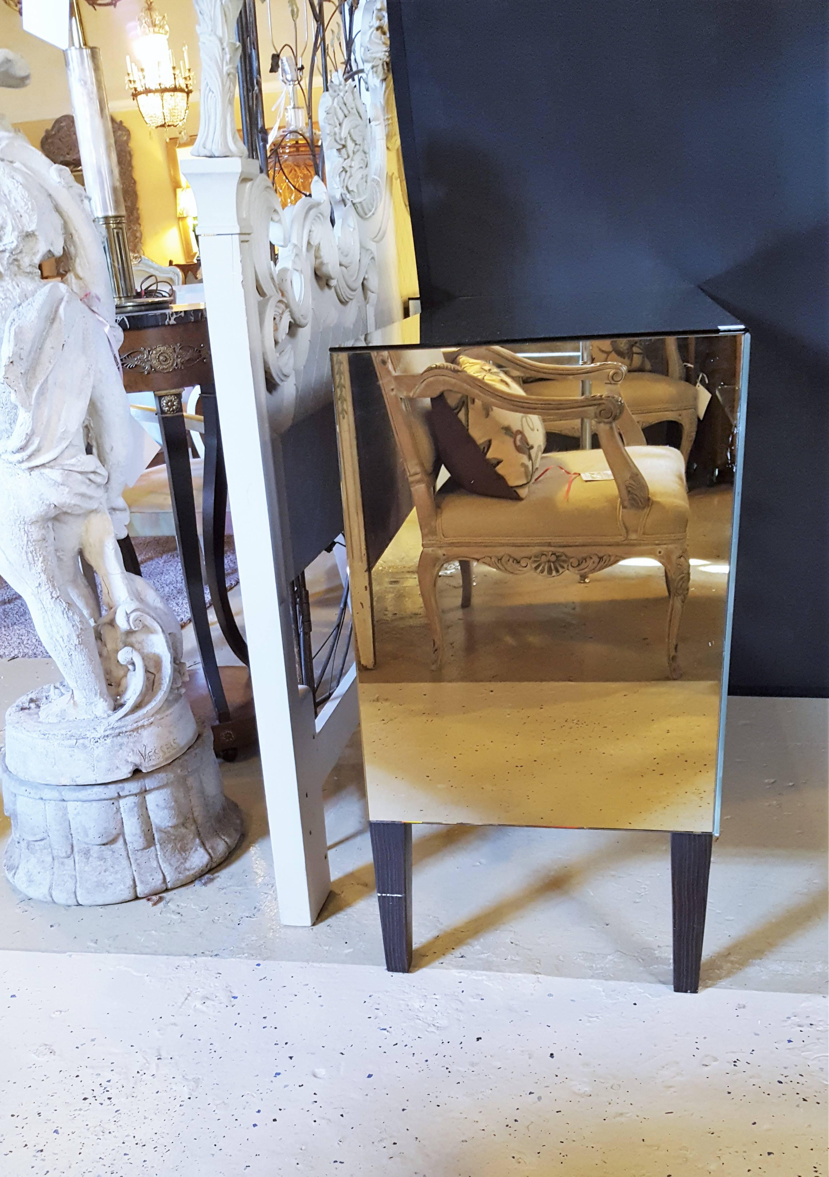 Pair of Hollywood Regency Custom Quality Mirrored Commodes or Nightstands 3