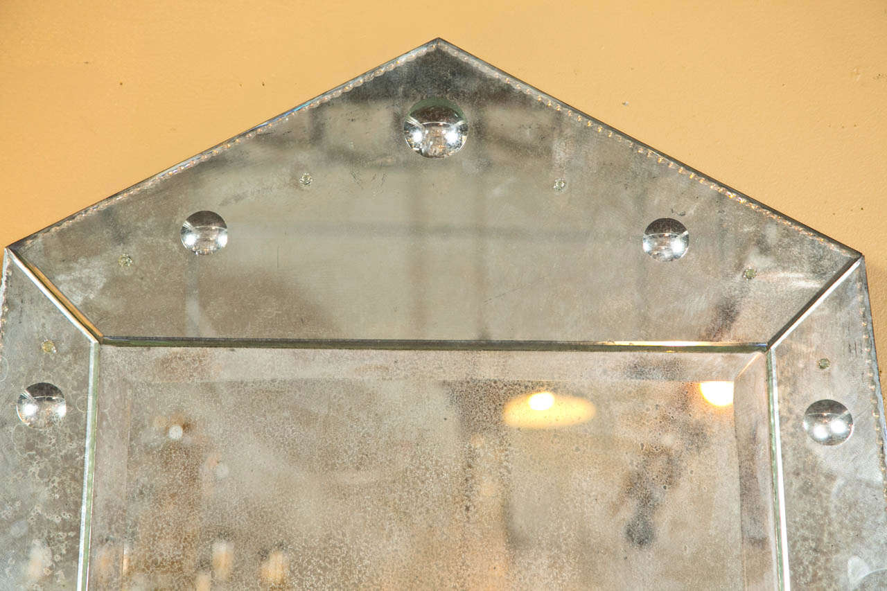 Late 20th Century Hollywood Regency Venetian Style Rare Pyramid Design Bevelled Mirror