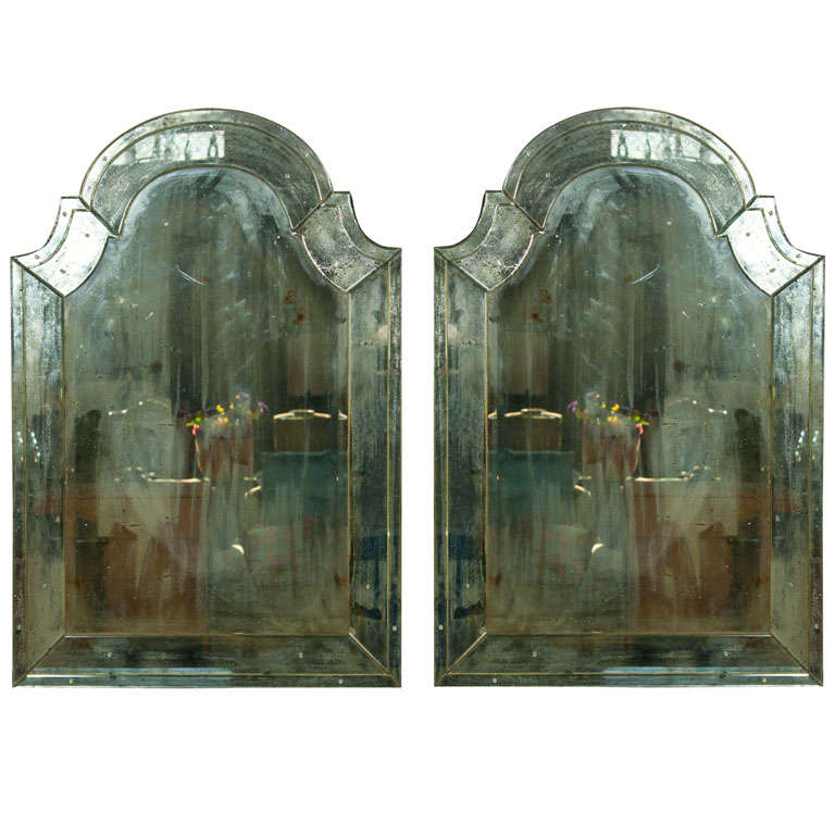 Pair of Distressed Dome Topped Classic Antiqued Pier Mirrors 3