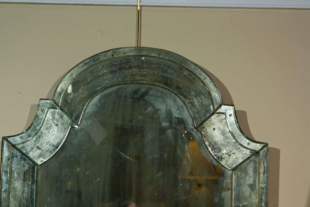 Pair of Distressed Dome Topped Classic Antiqued Pier Mirrors In Good Condition In Stamford, CT